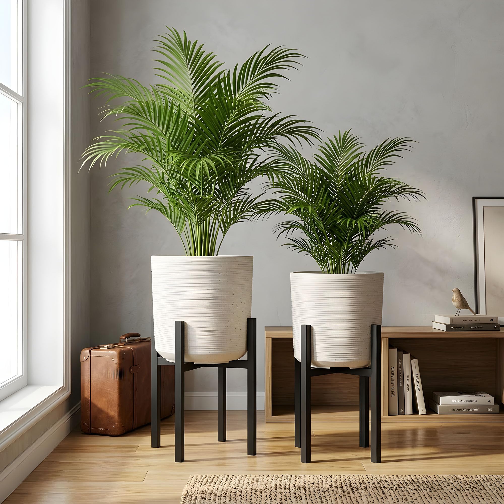 Pots de fleurs modernes en résine : lot de 2 grands contenants de décoration