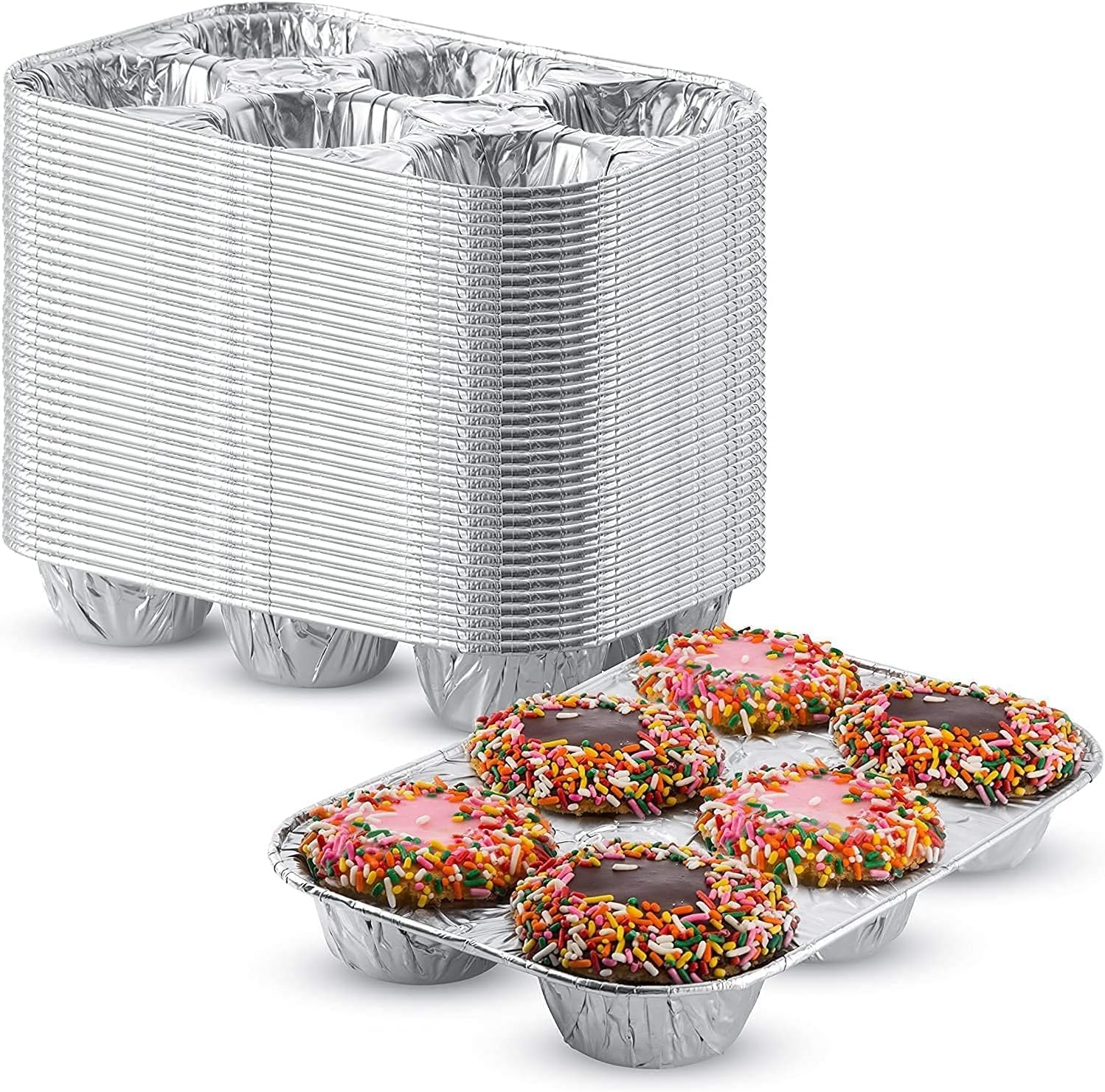 VeZee Muffin Pan | 6-Cup Cupcake Aluminum Pans Favorite Muffin Tin Size for Baking Cupcakes: 100CT