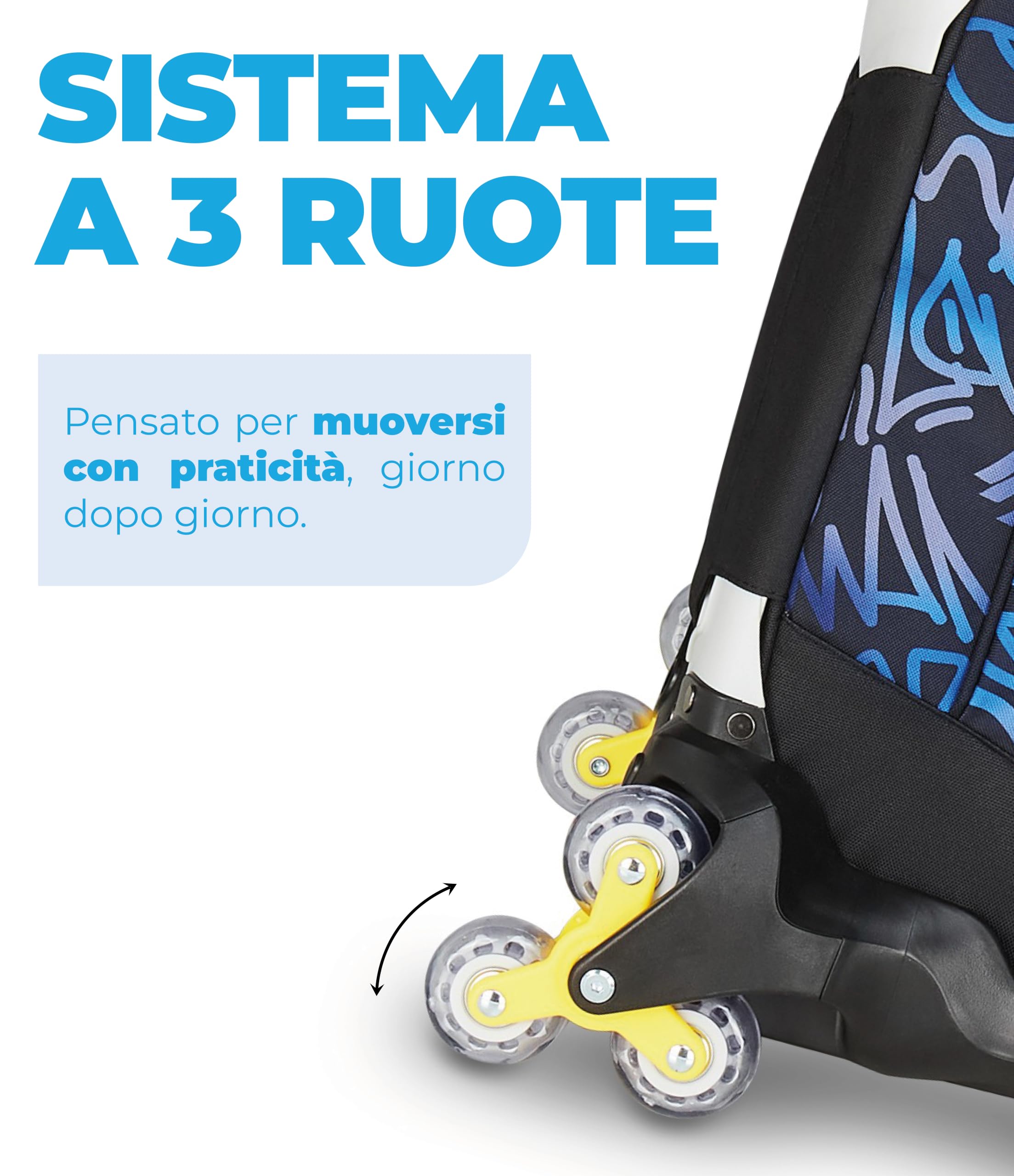 Seven Trolley Scuola Jack 3 Ruote Detach, Blu Giallo, Zaino Con Carrello Sganciabile Da 37 L, Tasca Borraccia, Zainetto Staccabile, Zaino scuola Elementare e Media, Zaino Bambino