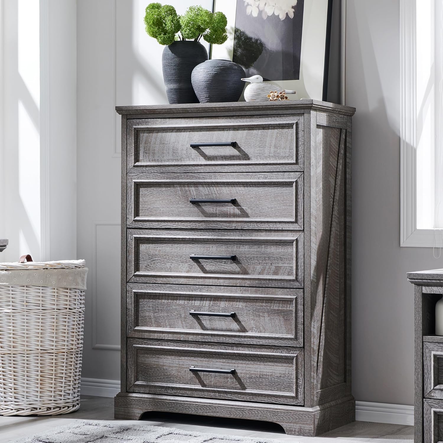 ACCOHOHO 5 Drawers Dresser Chests for Bedroom,Farmhouse