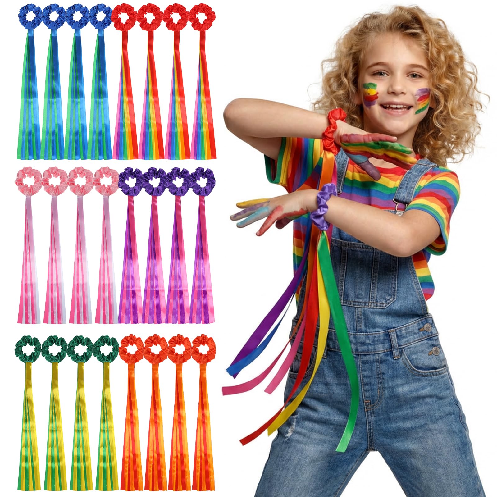 Photo 1 of Oqqlin 24 Pcs Rainbow Dance Ribbons, Dancing Rhythm Wrist Streamers Multicolor Hand Held Rhythm Streamers 6 Colors Gymnastics Dance Ribbons for Kids and Adults (18.89 x 0.78 Inch)
