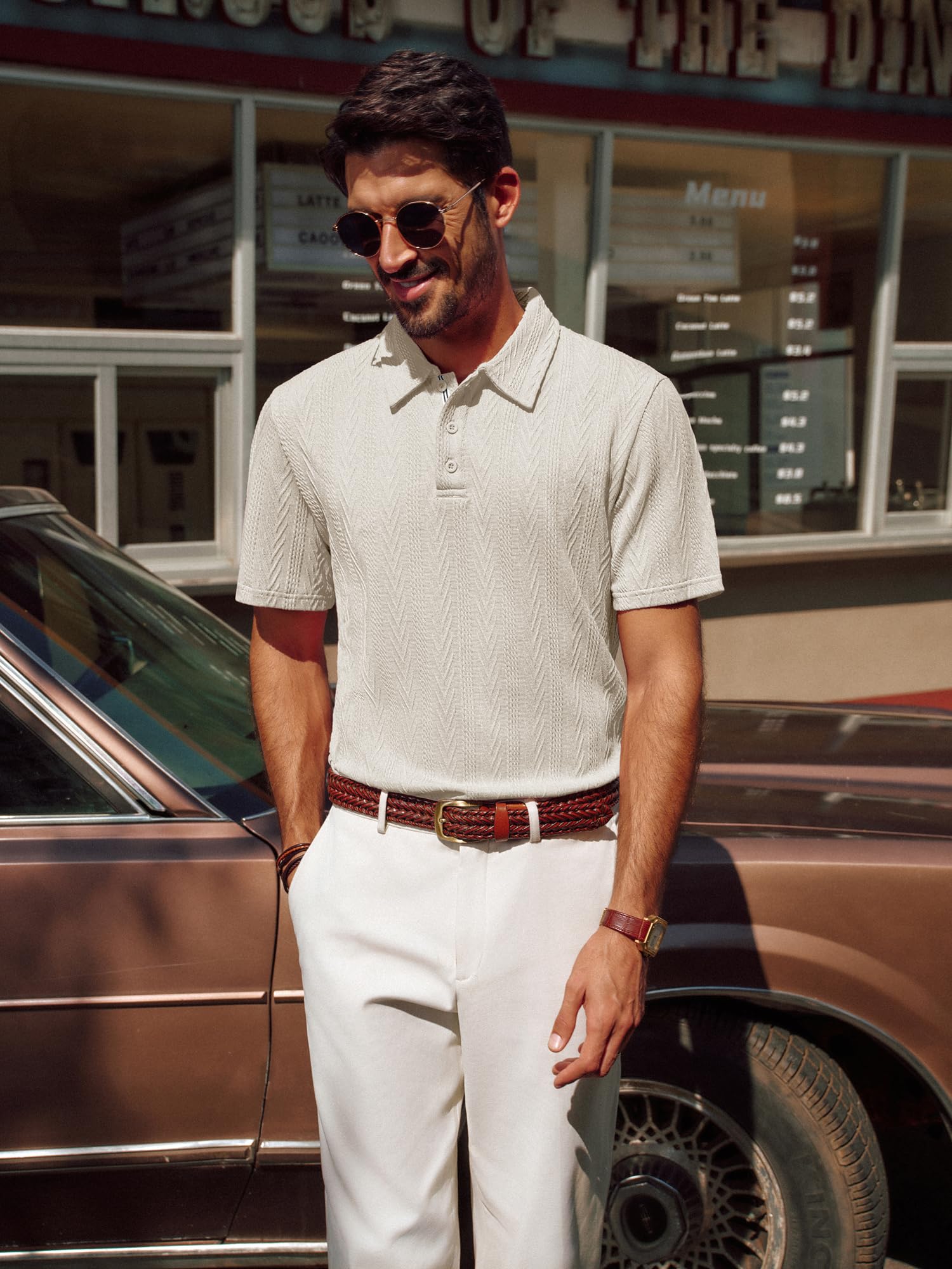 PJ PAUL JONES Mens Polo Shirts Short Sleeve Casual Textured Knit Polo Shirt for Men Golf Collared