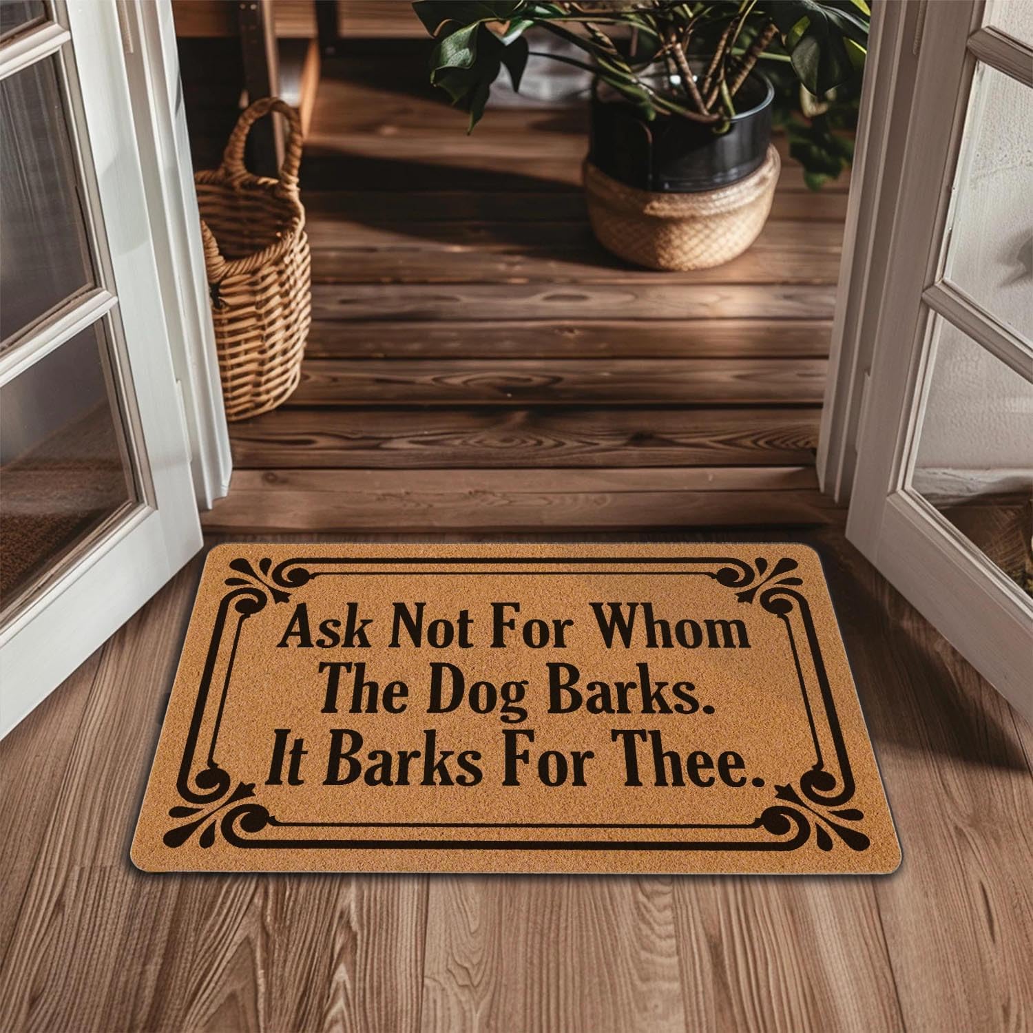 Welcome Door Mat Outdoor Indoor Entrance Ask Not for Whom The Dog, Low-Profile Floor Mats Non Slip Durable Entrance Rugs for Entry, Patio, High Traffic Areas Front Door, 17" x 29.5"
