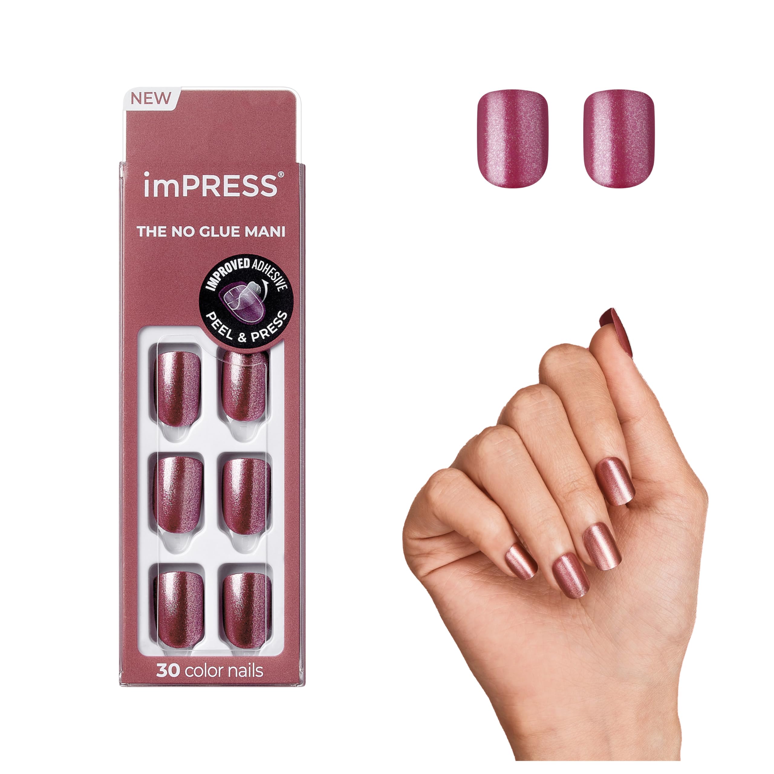KISS imPRESS Color Gel Nail Kit, Peanut Pink, with PureFit Technology, Polish-Free Colour Mani, Includes Prep Pad, Mini File, Cuticle Stick, and 30 Fake Nails