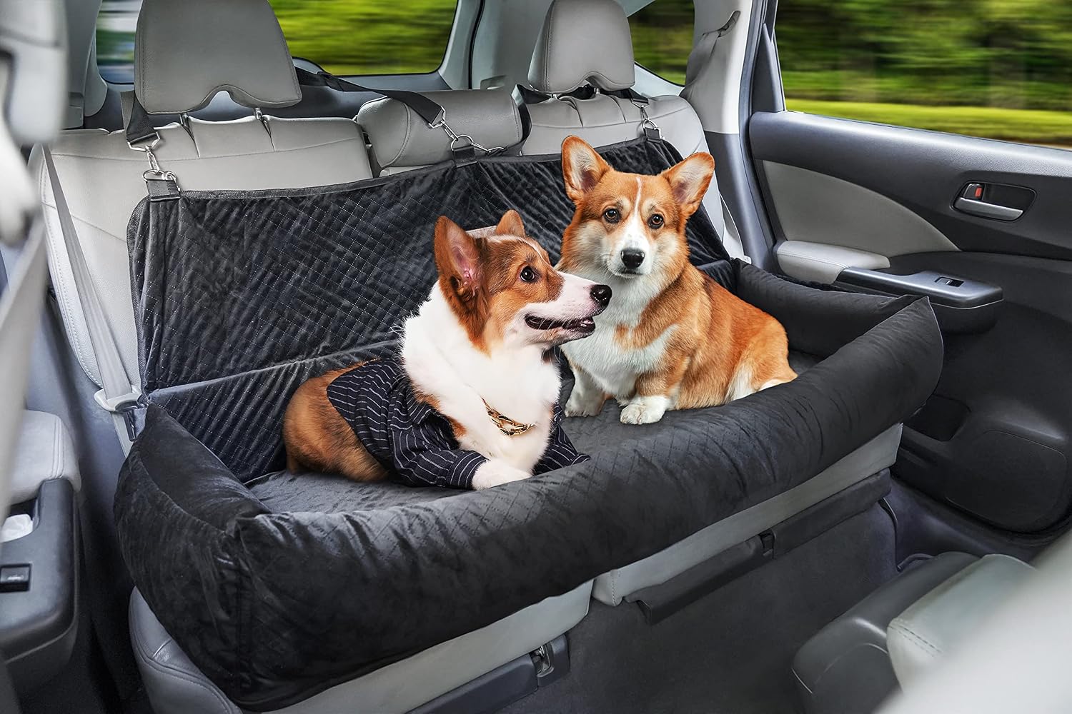 Dog Car Seat for Back Seat Pet Booster Seat Travel Puppy Bed with Safety Belt Backseat Protector for Large/Medium/Small Dogs,Removable…