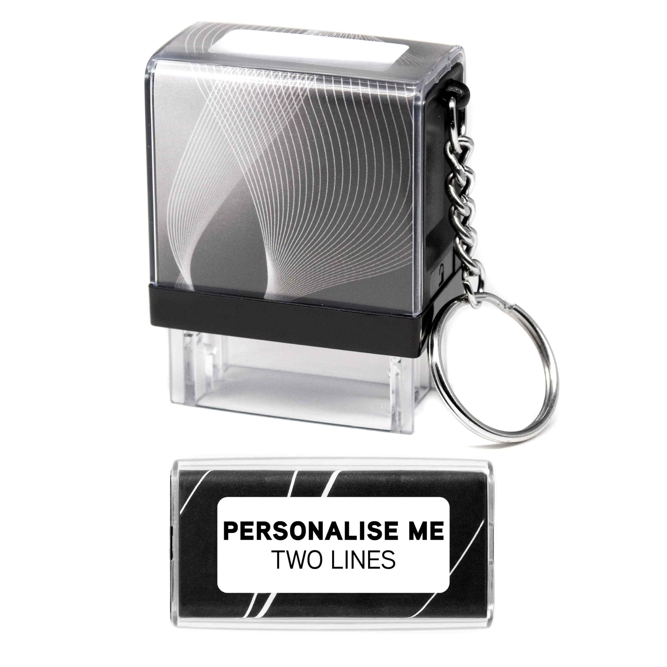 Obsesso Black Nhs Nurse Hospital Midwife Doctor Self-Inking Personalised Keyring Key Ring Rubber Stamp With Ink - 26Mm X 9Mm (Two Lines Of Text)