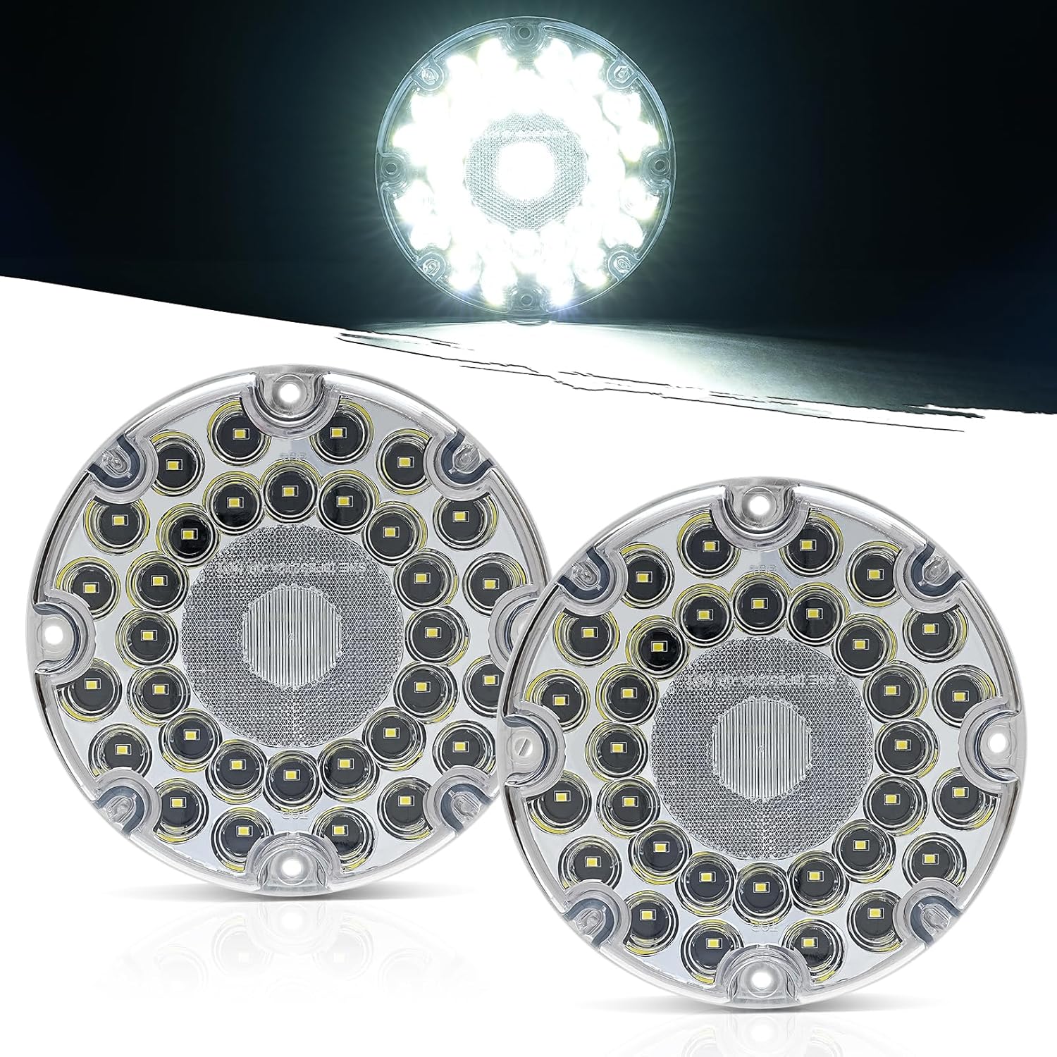 2Pcs 7" Reverse Tail Lights 36 LED 7-Inch School Buses Transit Vehicle Tail Lights Round Truck Backup Reverse Lights Trailer Truck Taillight w/Inner Reflex Lens & Weathertight Gaskets-White