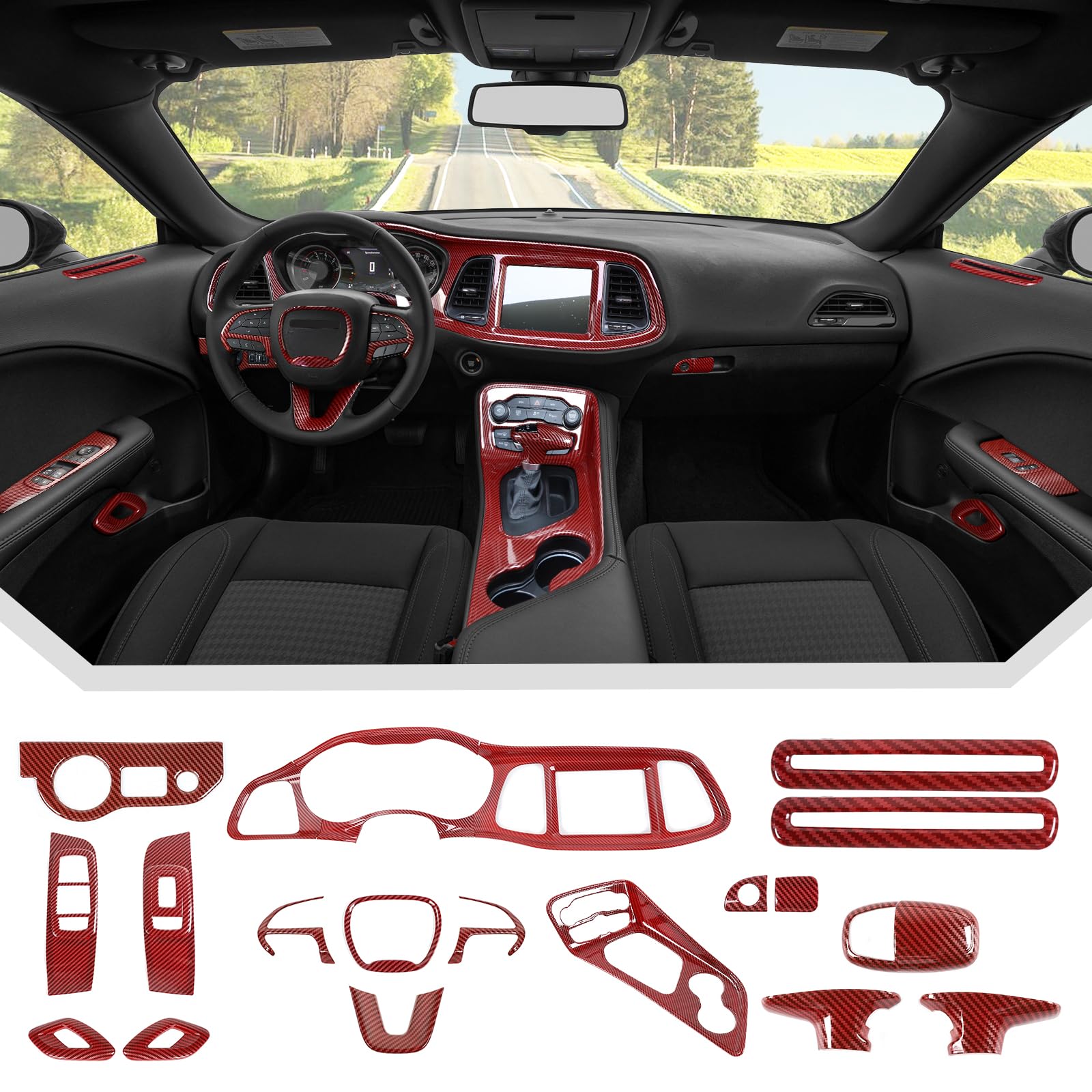 Amazon.com: JeCar 21pcs Red Carbon Fiber Interior Trim Kit Fit for