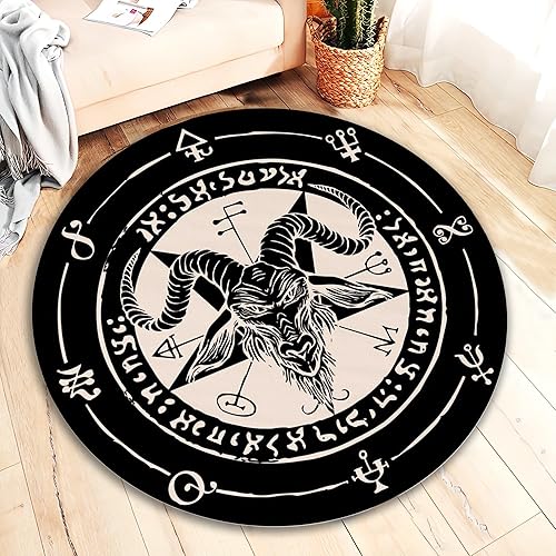 Rugendary Area Rug - Alfombra gótica de cabeza de cabra satánica, diseño de baphomet, con símbolo binario, decoración del hogar, alfombra