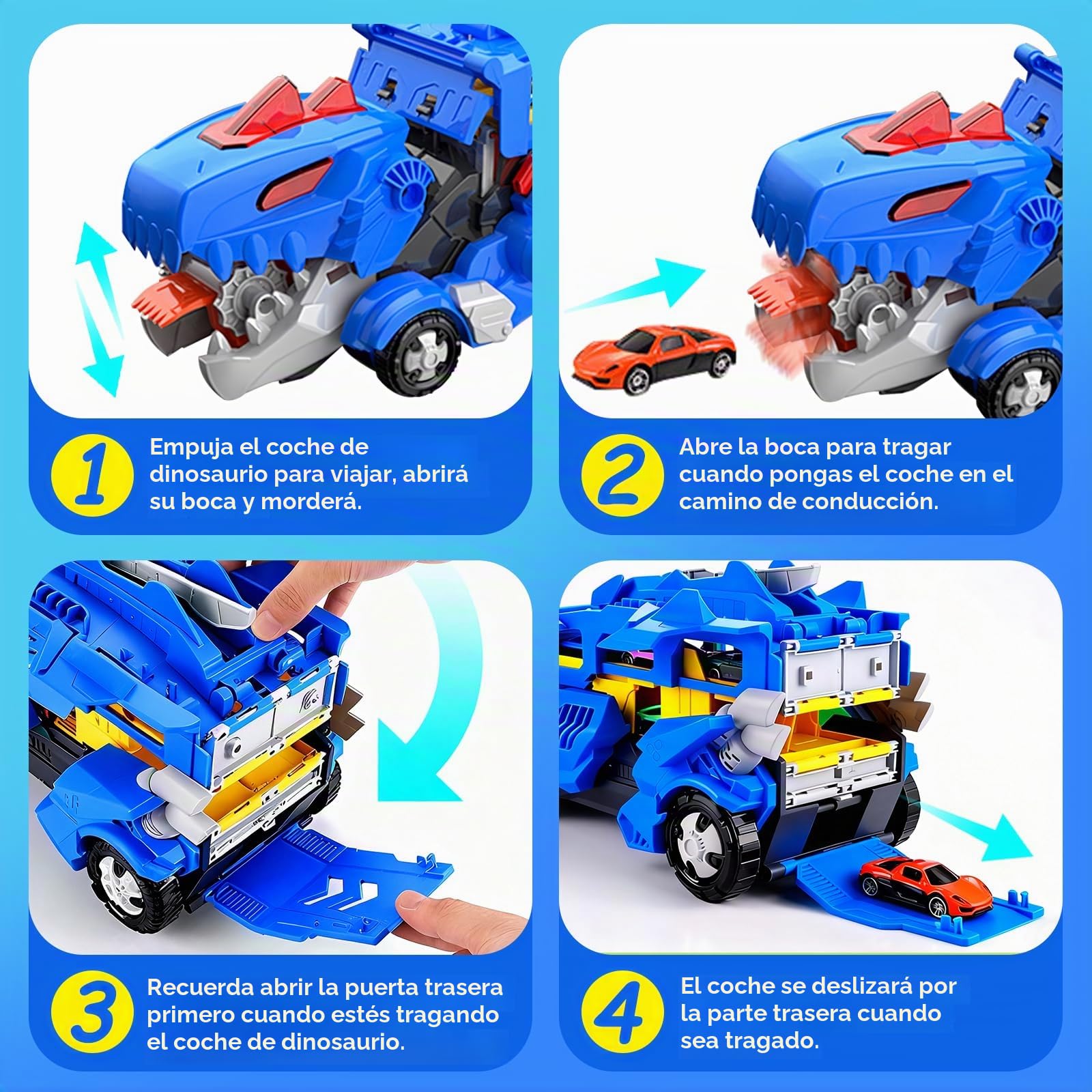Camión de Transporte de Dinosaurios Coches de Juguete para niños con 12 Mini Coches, 3 en 1 Plegable portátil Pista de Carreras Coche de Juguete, para niños de 3, 4, 5, 6, 7, 8 Años