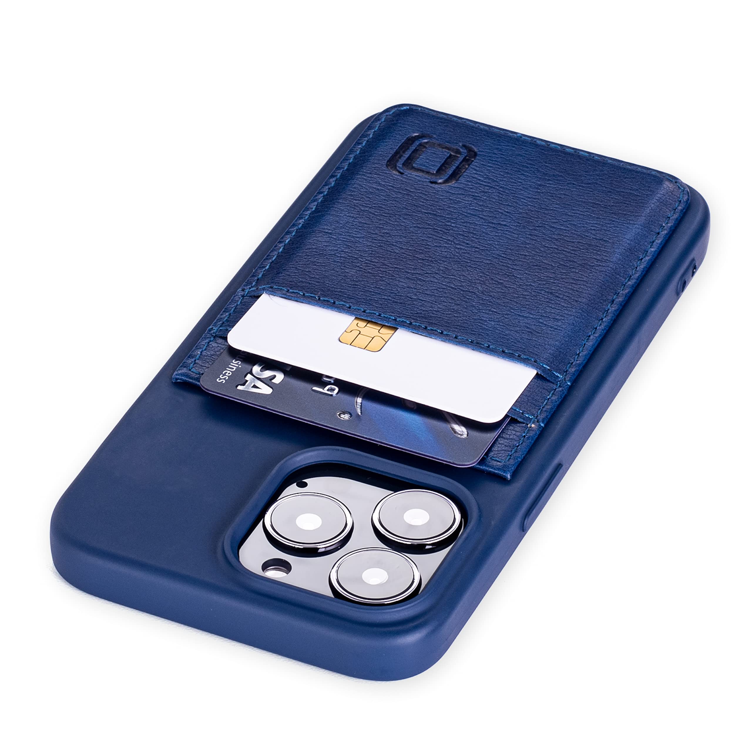 Dockem Wallet Case for iPhone 13 Pro with Liquid Silicone Shell, Built-in Metal Plate for Magnetic Mounting & 2 Credit Card Holder Pockets: EXEC M2T, Premium Synthetic Leather (6.1" Pro, Navy)