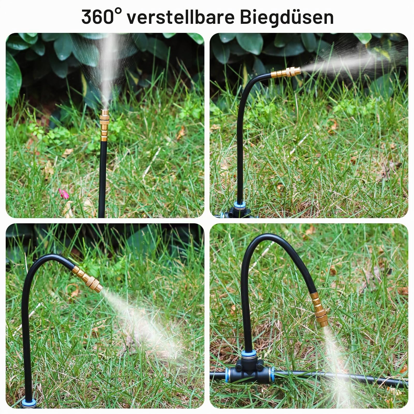 MIXC 360° Verstellbares Bewässerungssystem-Set, 60 m Automatisches Schnellanschluss-Tropfbewässerungsset mit 1/4"-Fast-Lock-Schläuchen – 32 Stück 360° Verstellbare Düsen für Garten, Pflanzen,