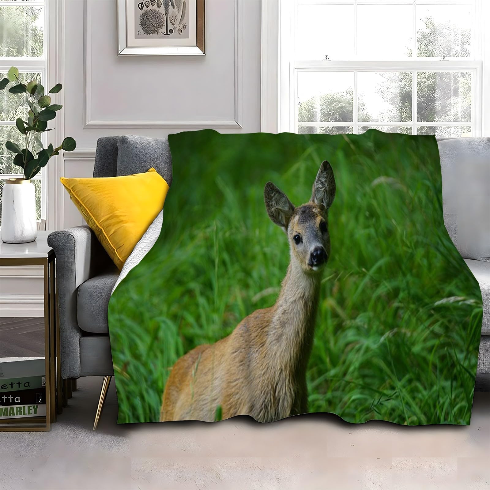 LLSZAHD Brown Deer Blanket, Animals Throw Blanket, Thick Warm Fuzzy Washable Flannel Blanket for Sofa, Chair, Car, Lap, Pets, excellent gift (30"x40")