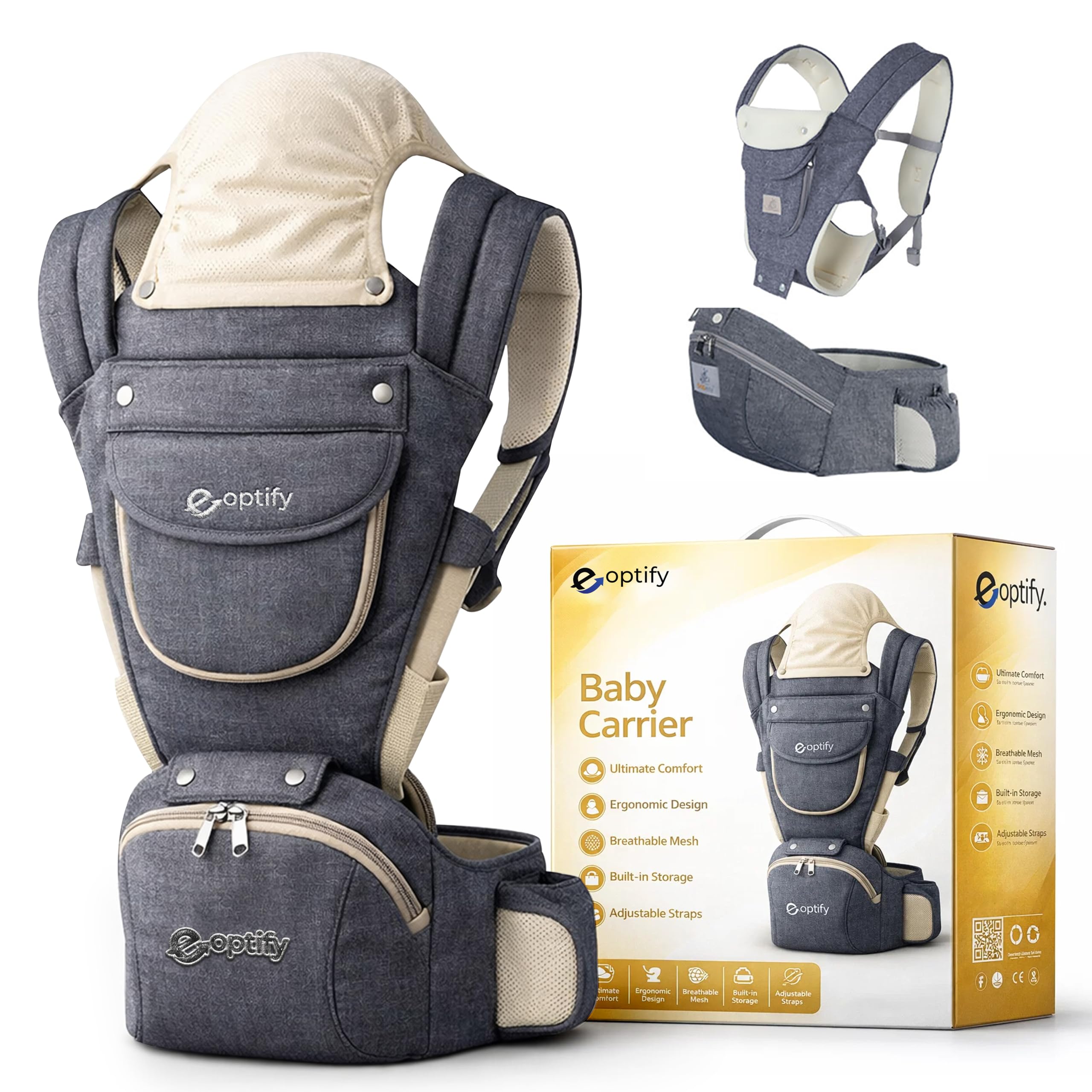 6 in 1 (Grey) Baby Carrier Hip Seat For Newborn Baby, Suitable For 0 to 36 Months Baby, Baby Waist Carrier For Walking, Shopping, Trip And Hiking, Infant Backpack Carrier With Hip Seat