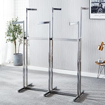 6 Way Clothing Rack Standing Metal Garment Rack Adjustable Lifting Retail Hanging Clothing Racks, Clothes Display Rack for Clothing Stores Living Room Laundry Room,Silver