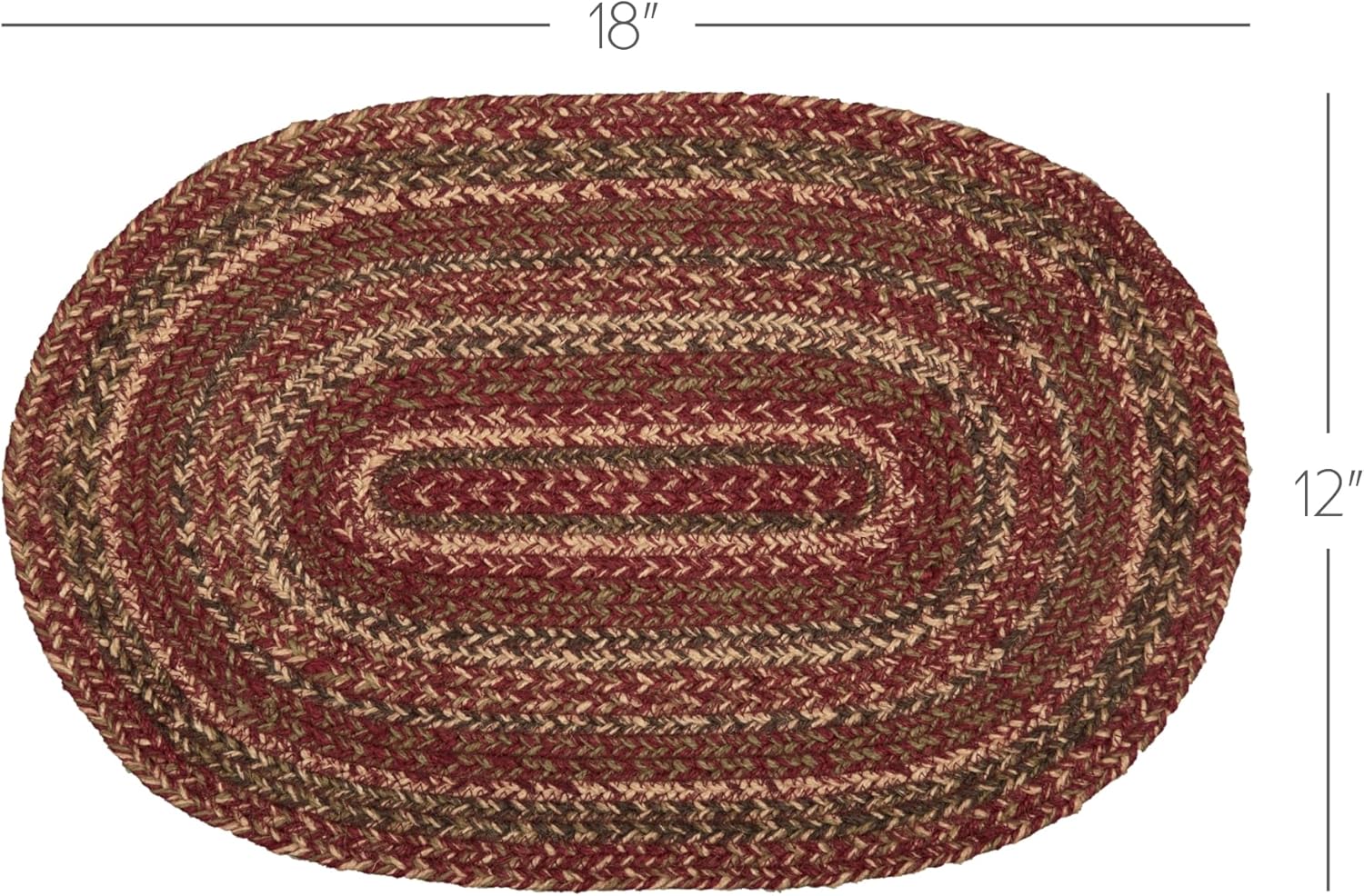 VHC Brands Cider Mill Primitive Jute Red Textured Striped Oval Kitchen Placemat Set of 6 12"x18"