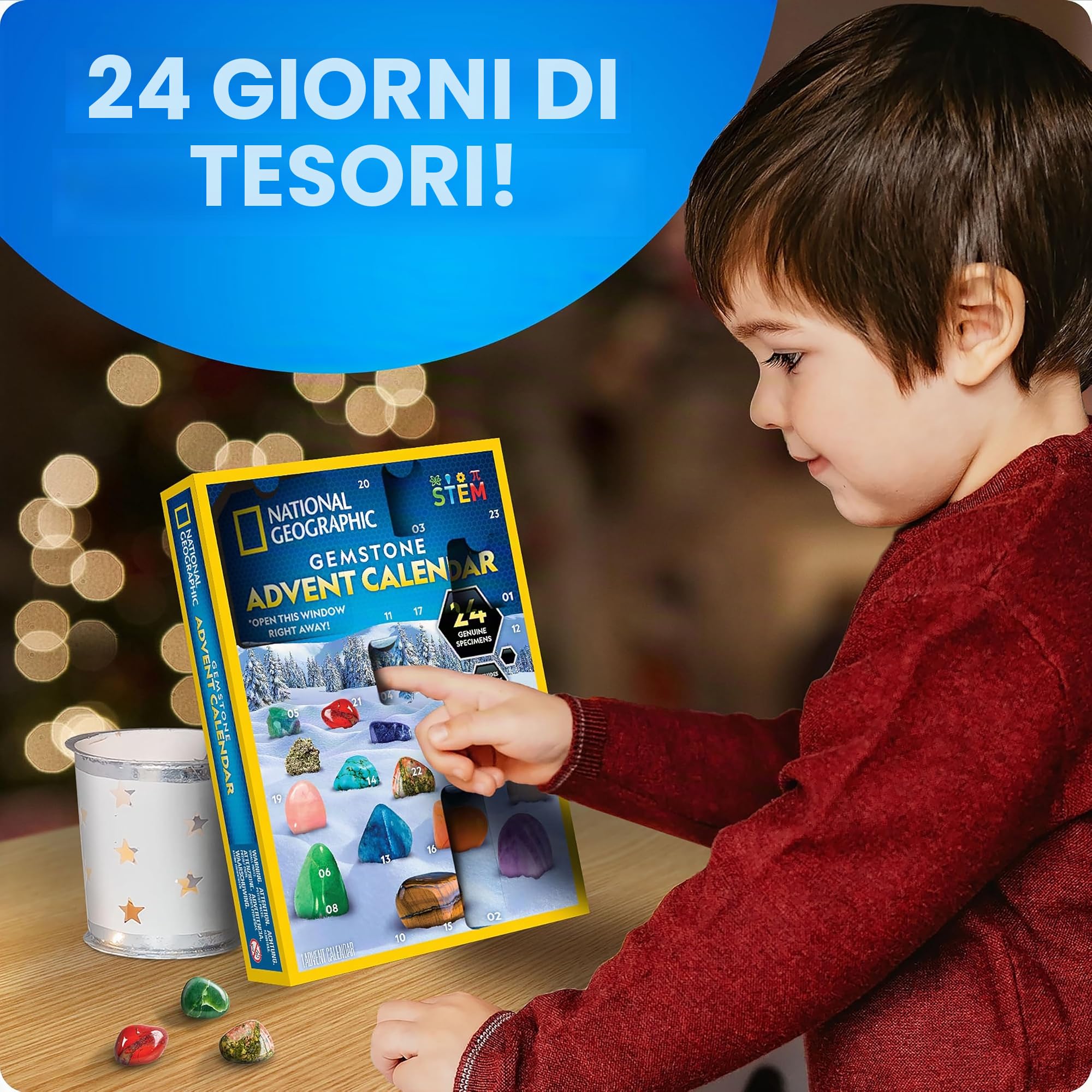 National Geographic Calendario dell'Avvento con gemma, calendario dell'Avvento per bambini, con 24 pietre preziose da aprire quotidianamente, calendario dell'Avvento per bambini, set completo di gemme