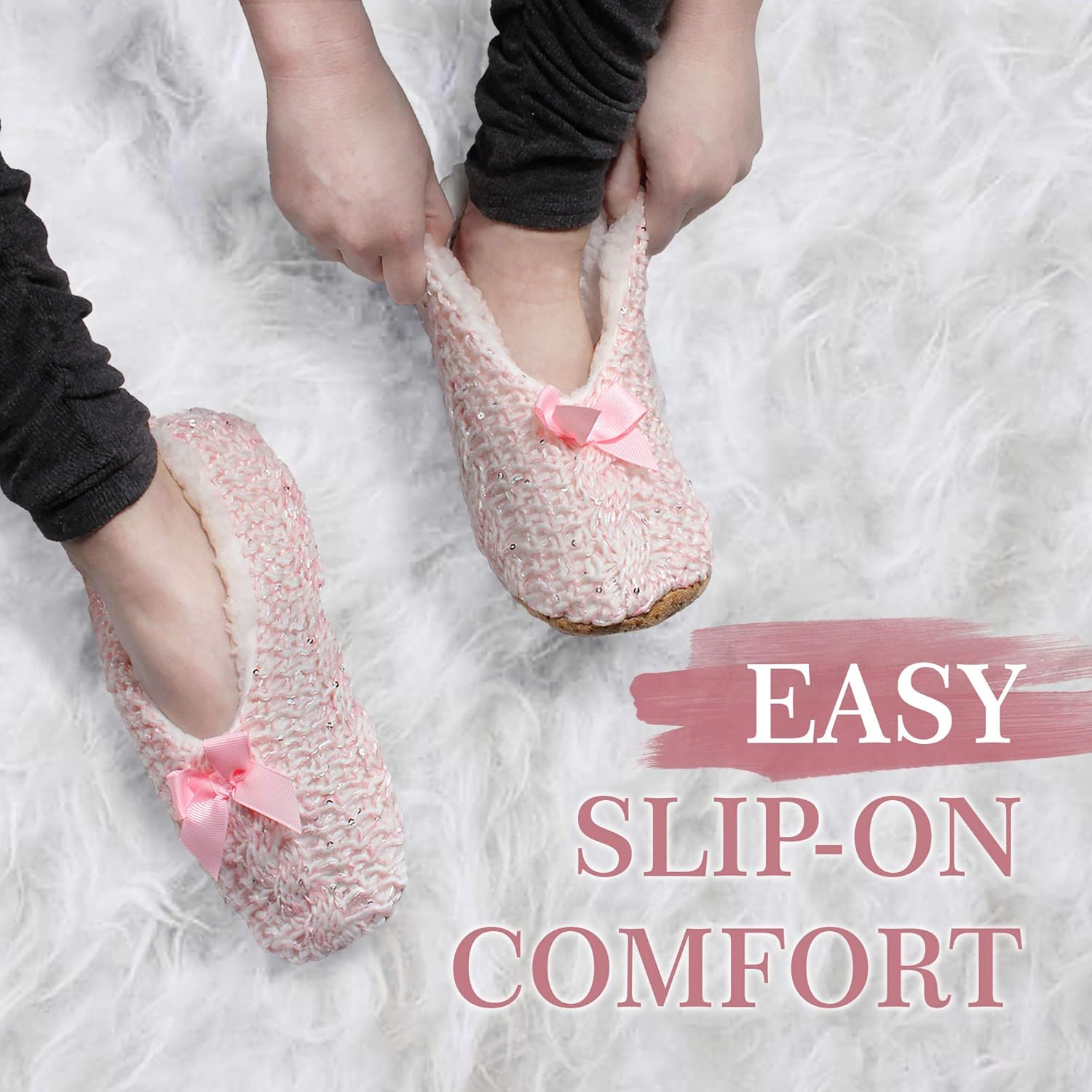 BambooMN Women's Gradient Cozy Fuzzy Indoor Home Slippers - 3 Pairs