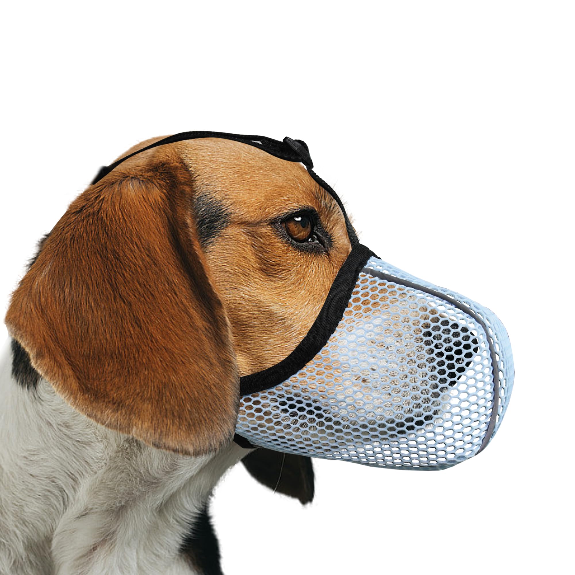 Dog Muzzle, Breathable Soft Muzzle for Small to Medium Dogs to Anti & Prevent Barking Biting Chewing, Reflective & Adjustable Basket Muzzle with Air Mesh for Schnauzer Blue M