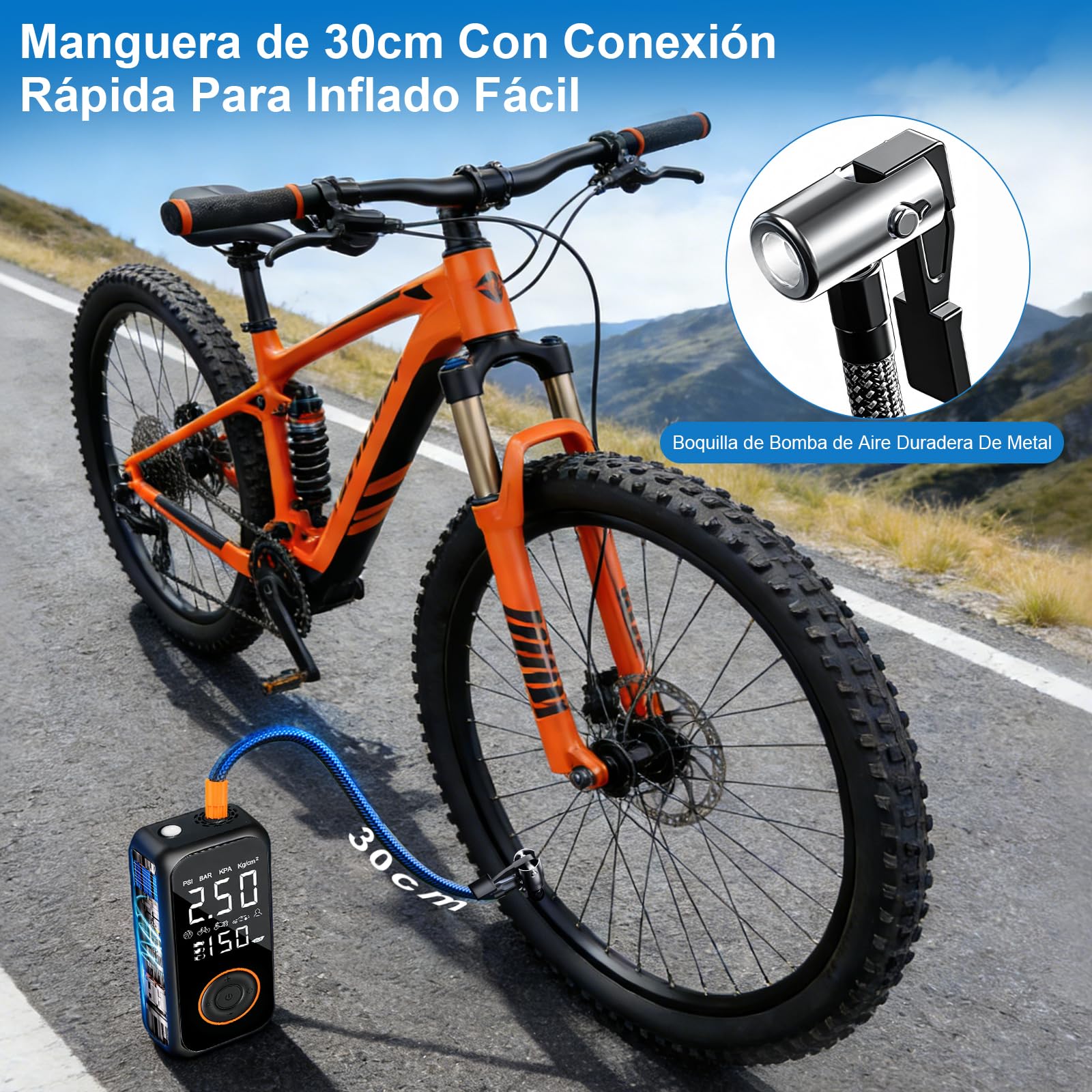 Mini Compresor Aire Portatil, 8000mAh Inflador Ruedas Coche | 150PSI Inflador Electrico Biciclet Con Pantalla LCD Digital y linterna LED