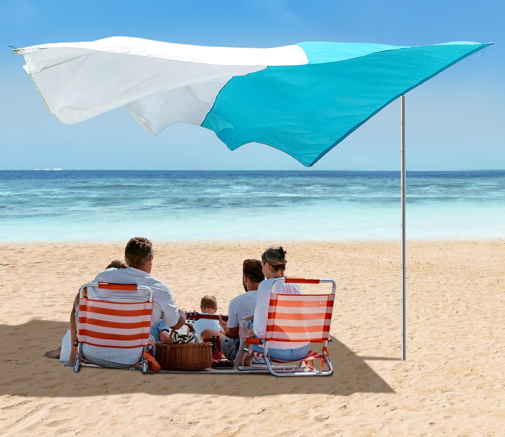 Beach Shade, UPF50+ Portable Beach Shade Tent, 150 Sq. Ft. Beach Shade Canopy Wind Sail for Outdoor Beach, Self-Adjust as The Wind Shift (Deep Blue + Deep Green, 15.7x9.5 FT), BS24030404