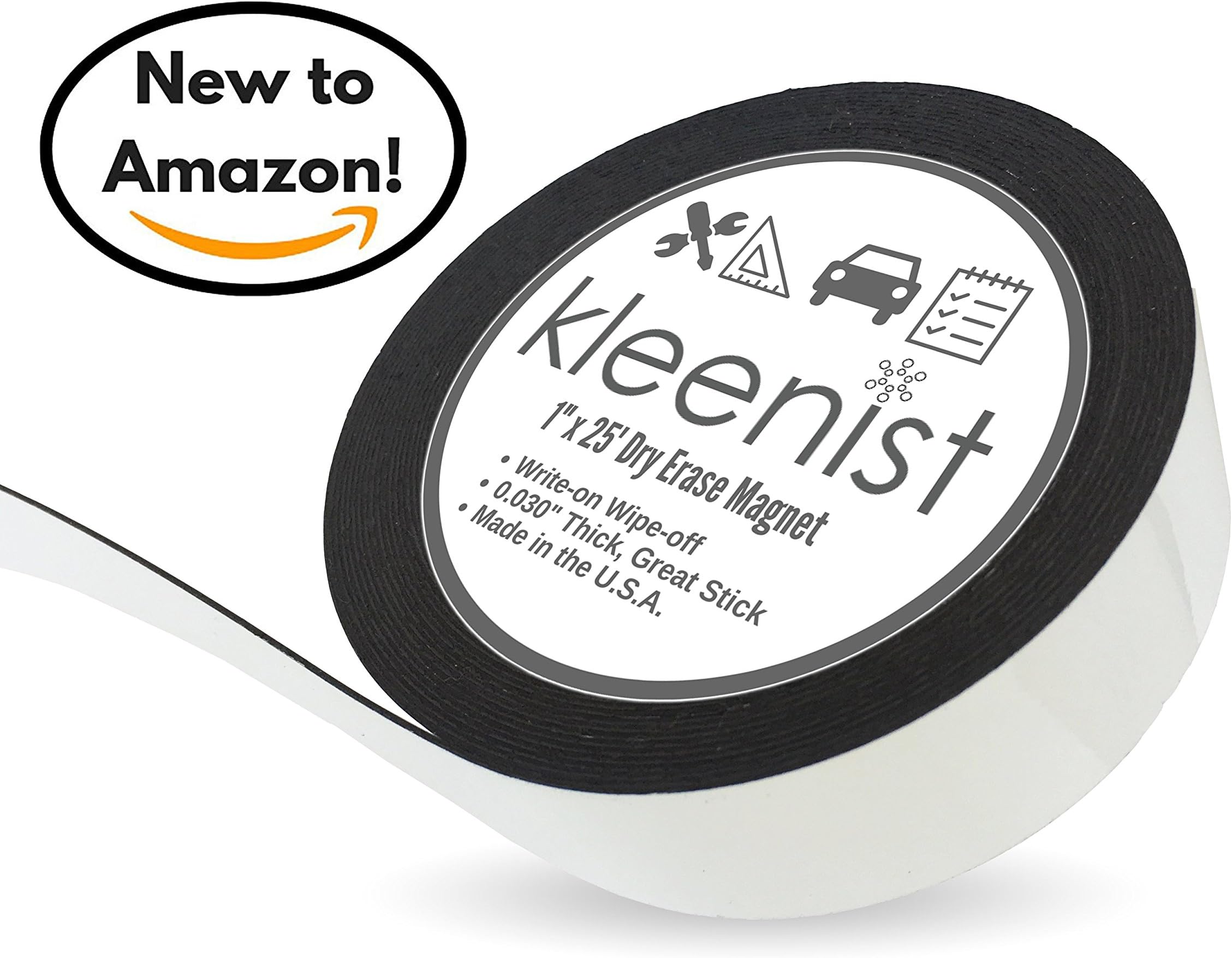Best Dry Erase ThickSTICK Magnet Strip 1" x 25' by kleenist - Write On Wipe Off White Magnetic Tape Roll, Great for Sentence Strips and Whiteboards. 50% Thicker than the Competition.