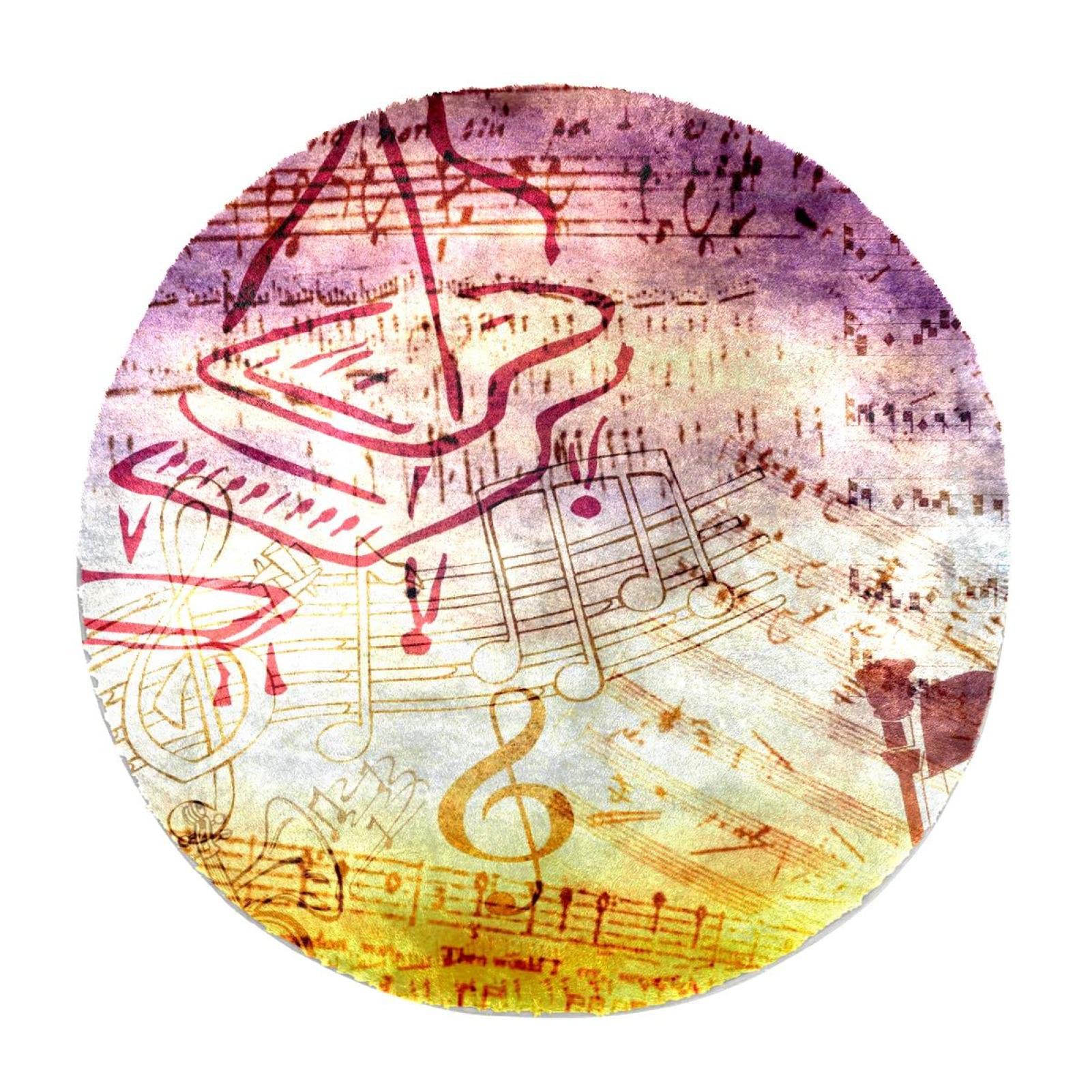 Tapis rond doux notes de musique pour coin lecture enfant antidérapant