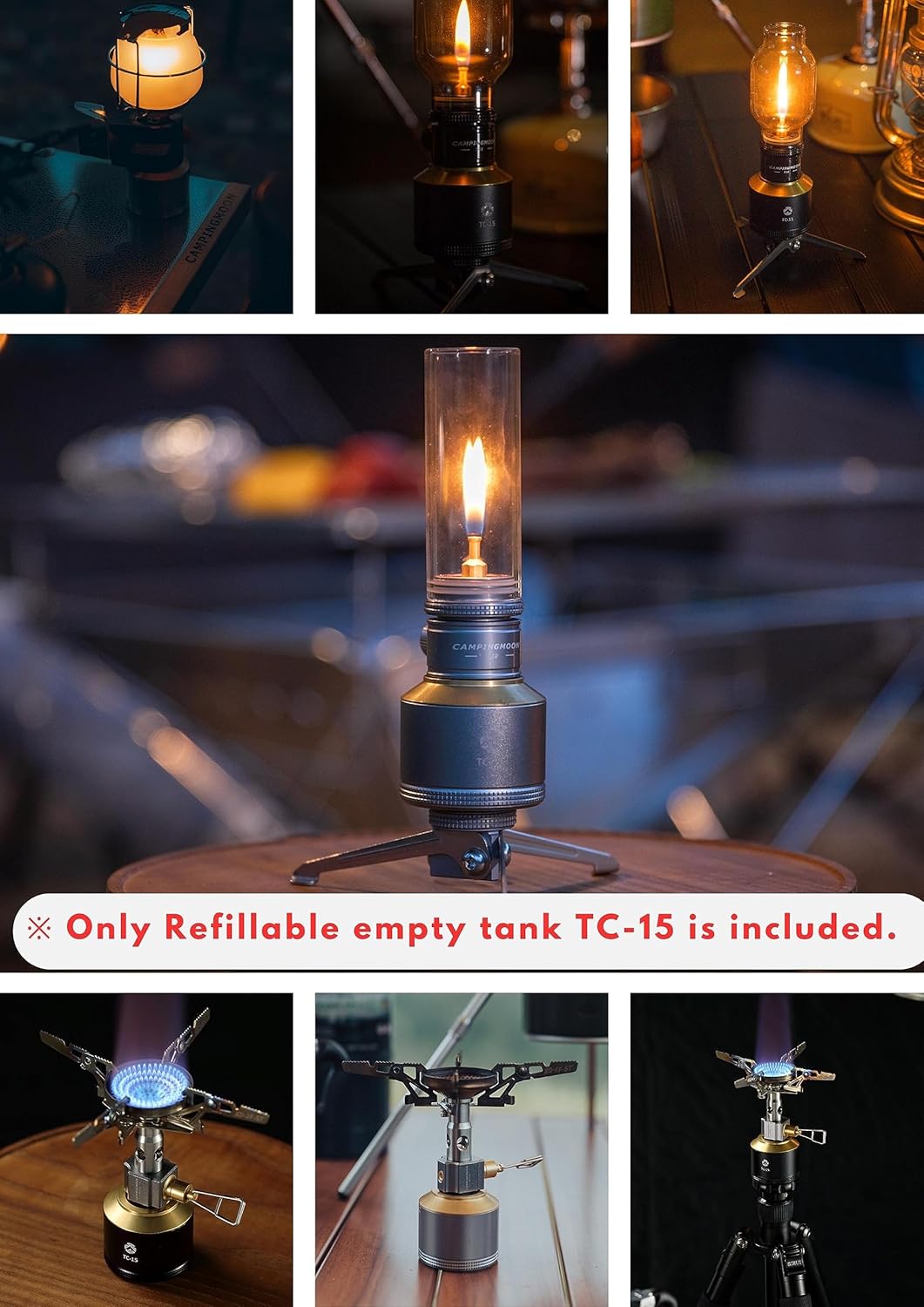 CAMPINGMOON Empty Refillable Mini Fuel Cylinder 15g for Backpacking Camping Gas Lantern TC-15 Silver