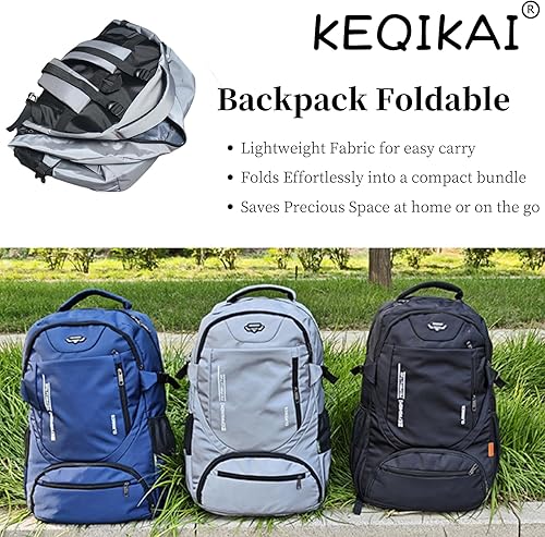 Miniatura 6 de Mochila de viaje grande de 80L para hombres y mujeres, mochila de senderismo ligera resistente al agua con compartimento para zapatos, Negro,