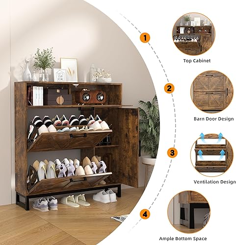 Miniatura 4 de Betterhood Zapatero para entrada con 2 cajones abatibles, organizador delgado e independiente para zapatos, zapatero de entrada con almacenamiento