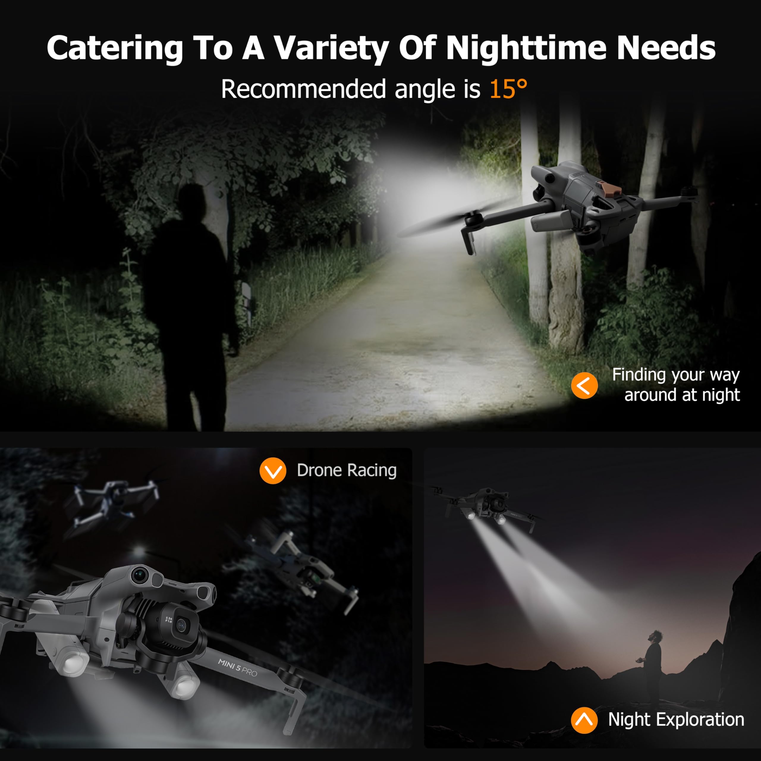 STARTRC Lámpara LED de asistencia para vuelo nocturno DJI Mini 5 Pro, accesorios para vuelos nocturnos, intermitentes de emergencia/luz de vuelo para DJI Mini 5 Pro