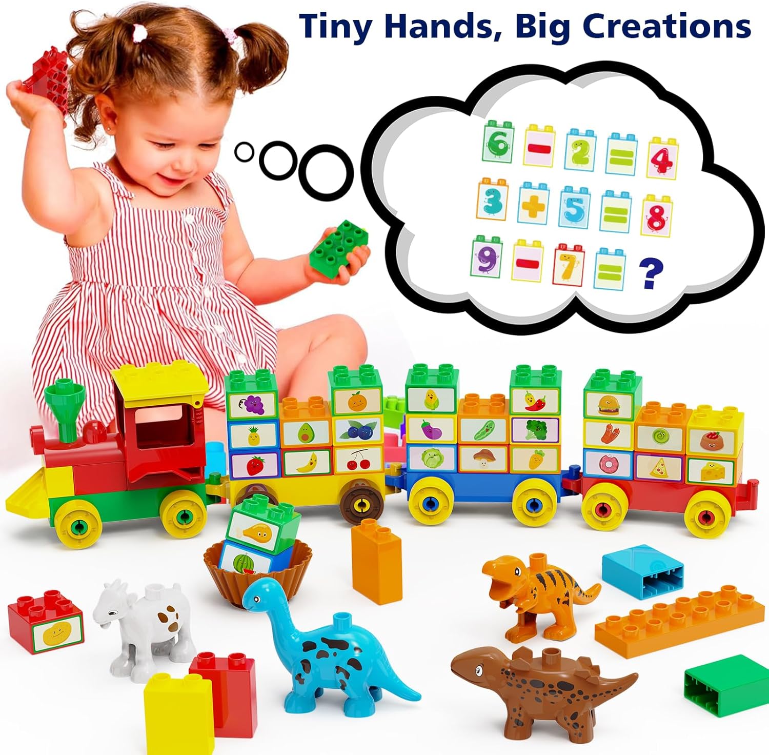 Building Blocks for Toddler 2-5| Stacking Toys with 4 Cars, Learning and STEM Fun Montessori Toys| Educational Blocks Age 3+ for Kids Boys & Girls Birthday, Compatible with All Major Brands