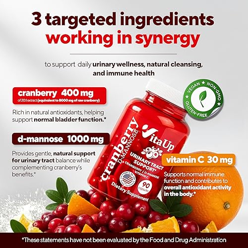 Miniatura 4 de D-manosa con arándano y vitamina C - Cápsulas de D-manosa 1000 mg fabricadas en EE. UU. - Pastillas de arándano para el tracto urinario y la vejiga