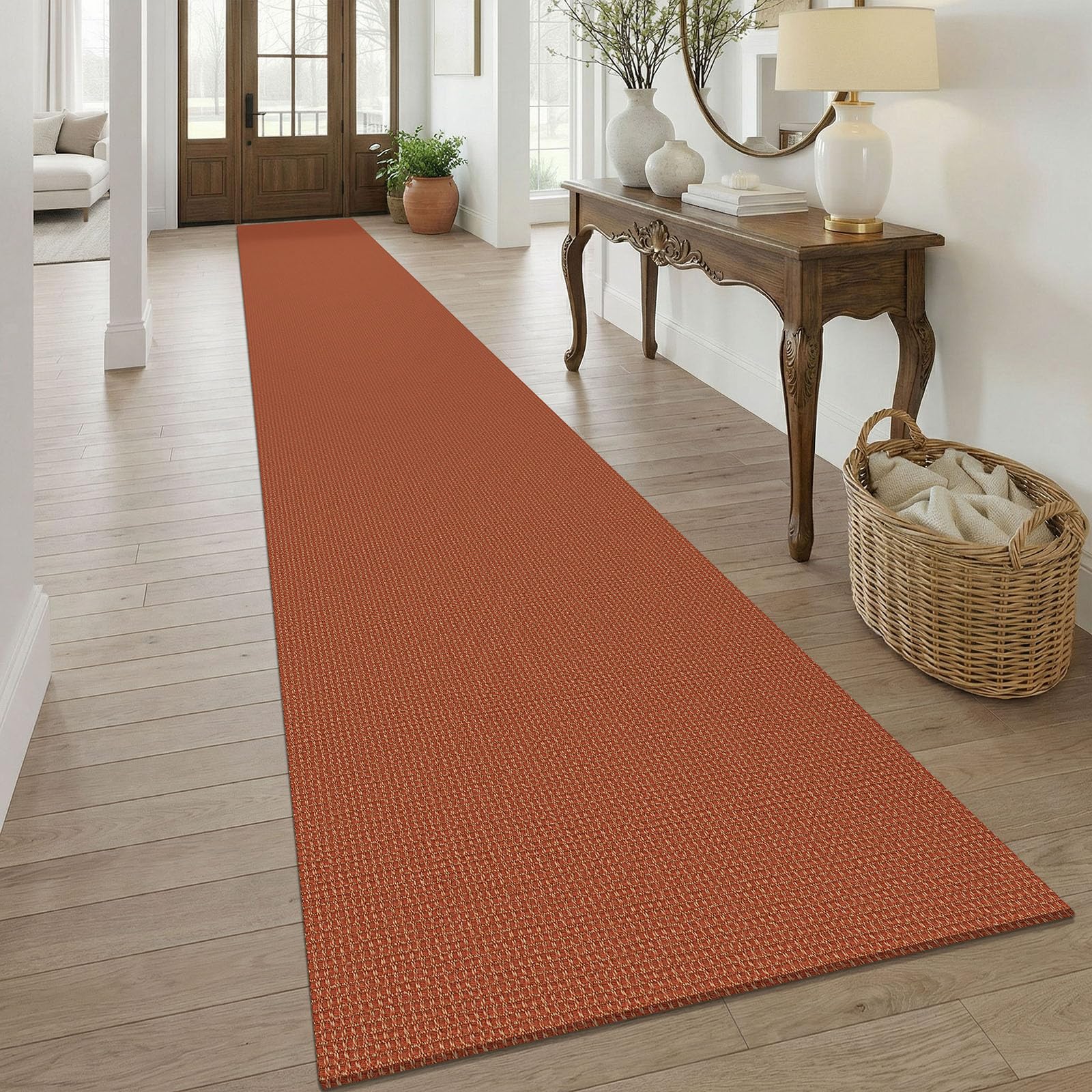 KOZYFLY Orange 3x20 Runners Rugs for Hallway, Extra Long Washable Runner Rug, Woven Non Slip Kitchen Runner, Cotton Entryway Rug, Floor Carpet for Entry, Aisle, Hall, Burnt Orange/Tan — image 1