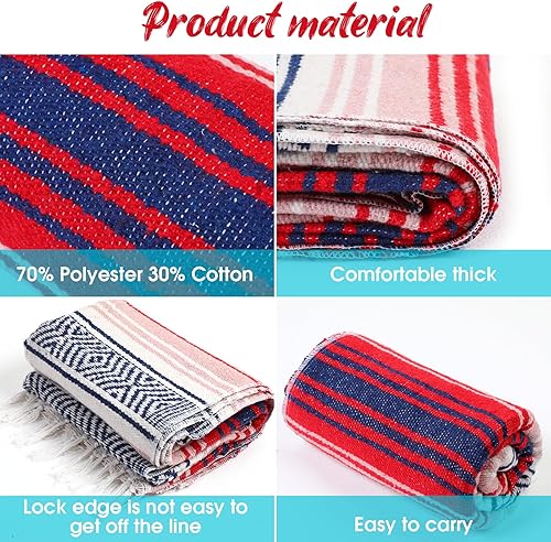 Miniatura 10 de Mantas y mantas mexicanas de 45 x 70 pulgadas, manta gruesa de yoga al aire libre, auténtica manta de sarape, manta de fiesta, playa, fiesta,