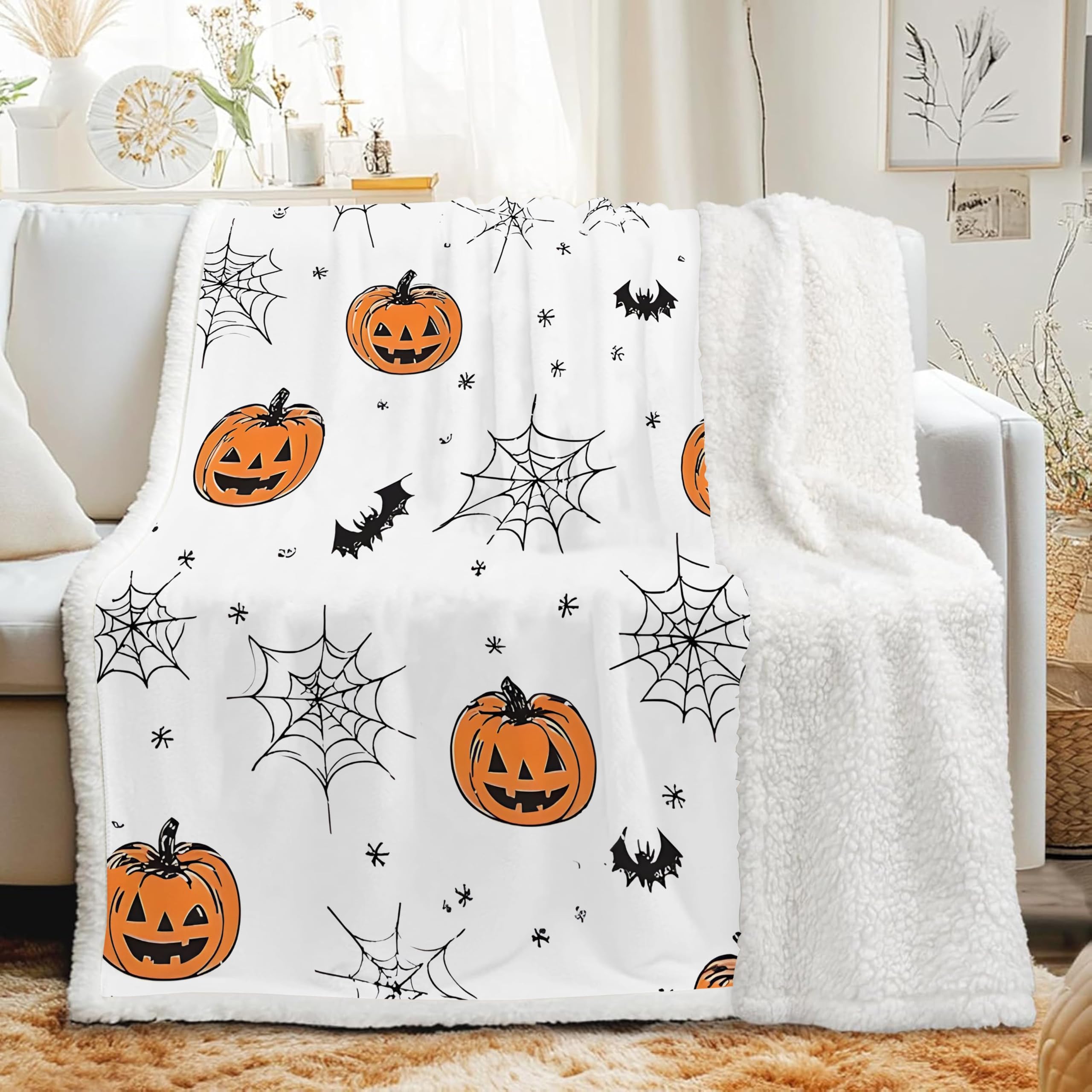 Plaid Sherpa Halloween 120x200 : couverture polaire douce pour frissonner de confort sur le canapé