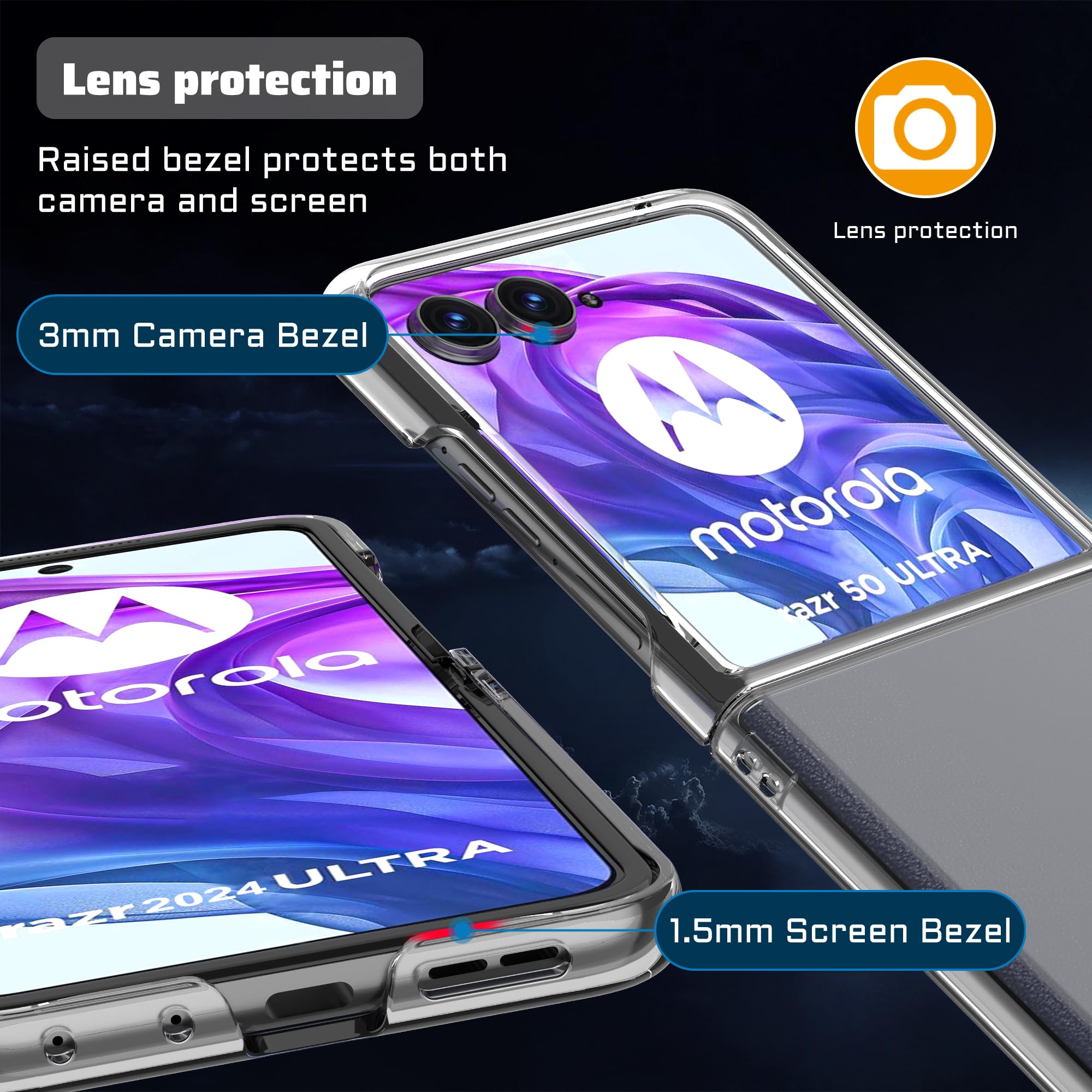 QINOUK Cover per Motorola Razr 50 Ultra, Antiurto e Ultrasottile in PC, Protettiva Antigraffio - Nero