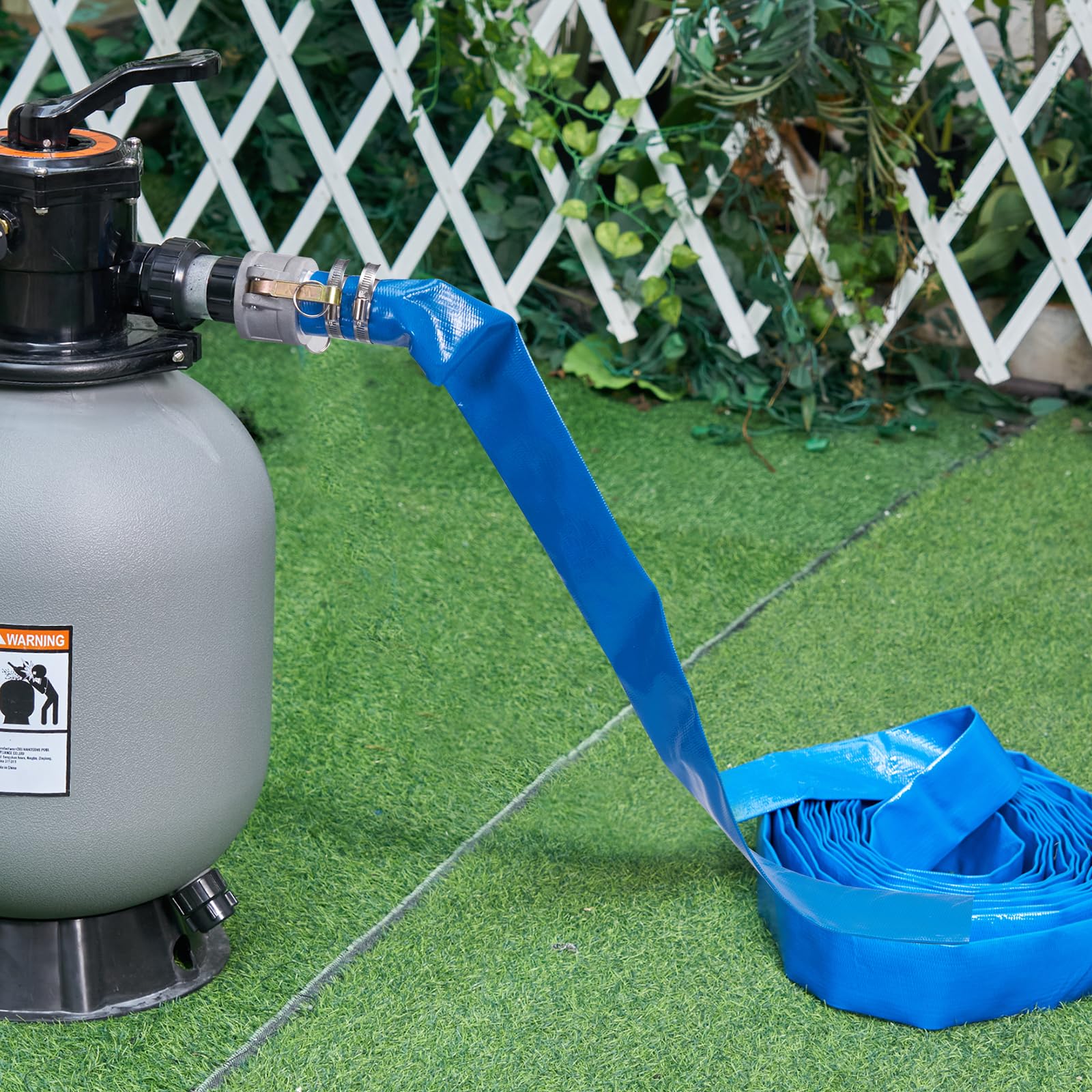 VEVOR Tuyau de lavage à contre-courant, 2 po x 50 pi, tuyau de décharge plat en PVC robuste avec raccords Camlock C & E en aluminium, pinces, compatible avec les pompes, filtres à sable, pour vidange