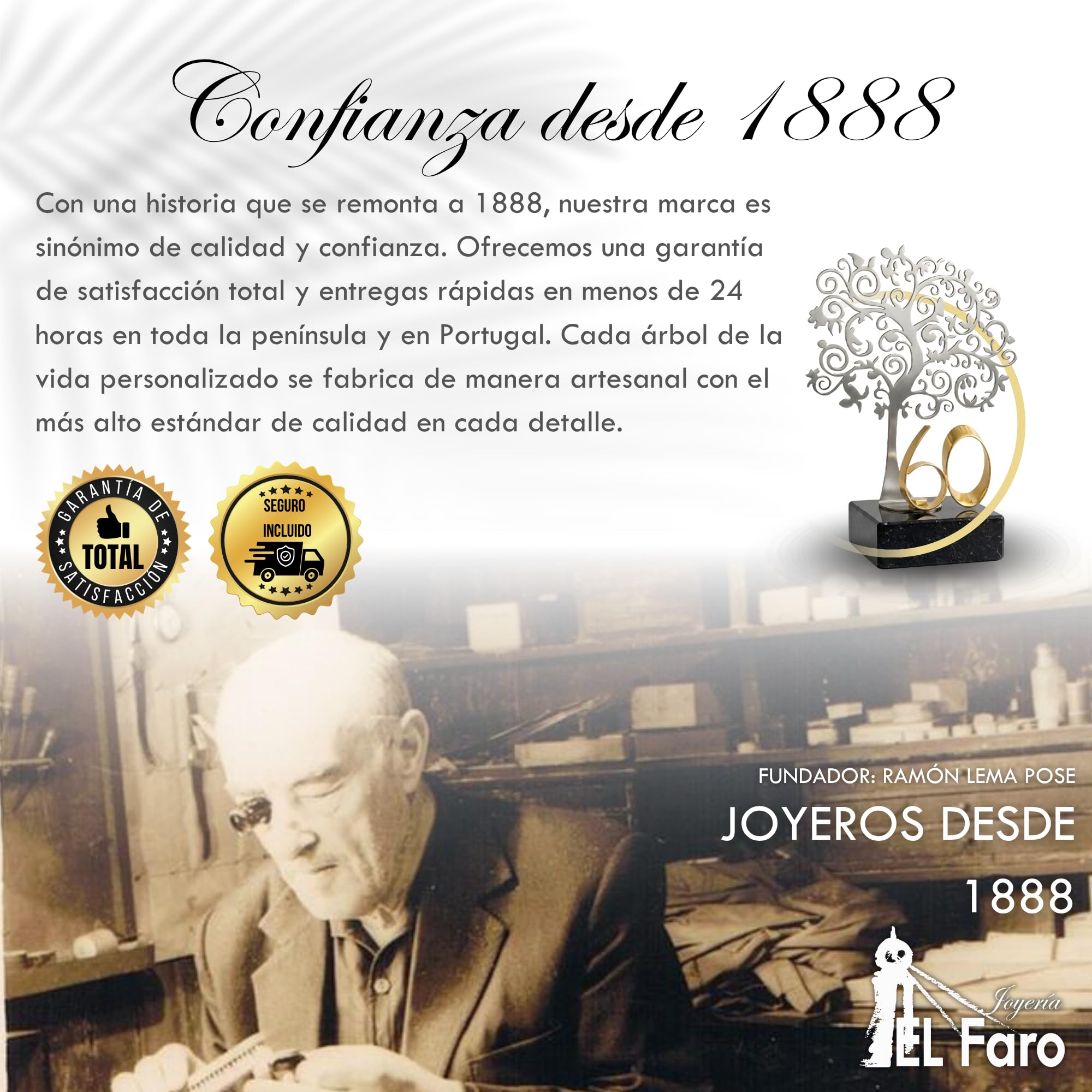 JOYERIA EL FARO | Regalo Original de cumpleaños | Placa Conmemorativa Personalizada con Grabado y Estuche Premium | Un Detalle único y Especial (60 cumpleaños)