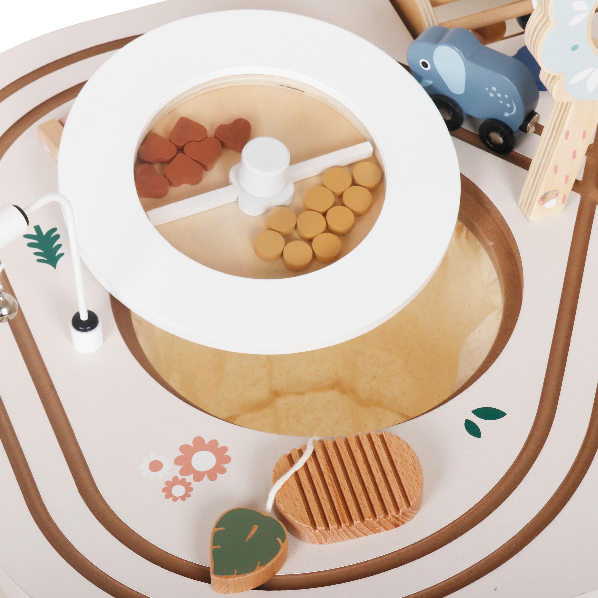 mamabrum Mesa Educativa de Madera 10 en 1 - Juguete Didáctico con Actividades Sensoriales para Niños +1 Año - Centro de Juegos con Engranajes, Laberinto y Tren - 81x52x64,5 cm