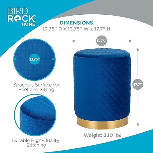 Miniatura 17 de BIRDROCK HOME Taburete otomano redondo de terciopelo con diseño de celosía y ribete dorado, reposapiés suave y acolchado para sala de estar o