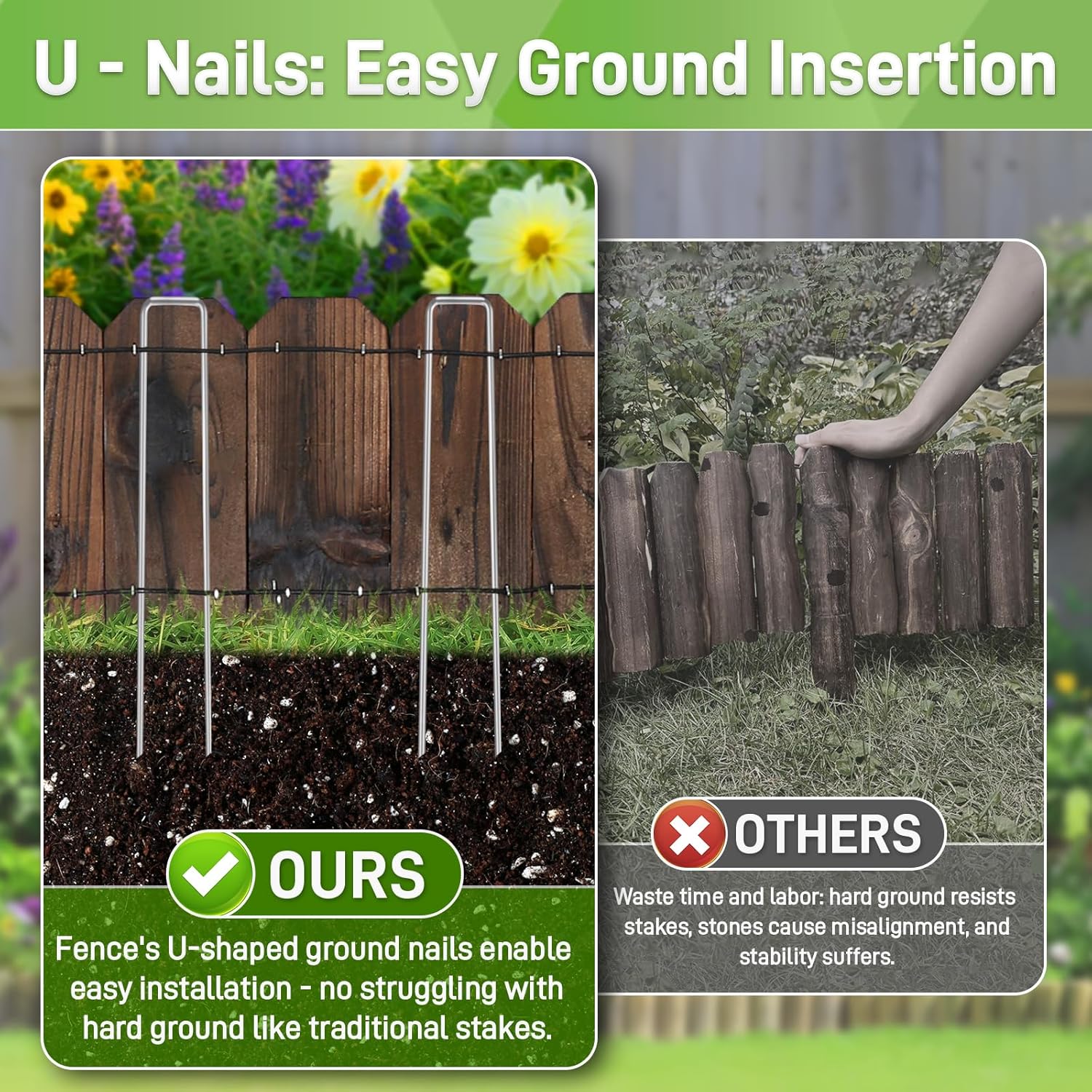 Wood Garden Edging - 5.9" H X 47" L Sturdy Wooden Landscape Edging, Small Flower Bed Edging Borders, Decorative Wooden Garden Fence for Yard Flower Bed Lawns Pathway Tree (4 Packs)
