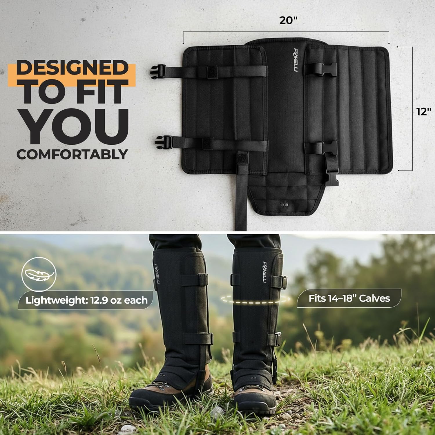 Foxelli Snake Gaiters for Men & Women – Durable Snake Protection Leg Guards, Adjustable Lower-Leg Protection for Hunting, Hiking, Ranch Work & Rugged Outdoor Terrain