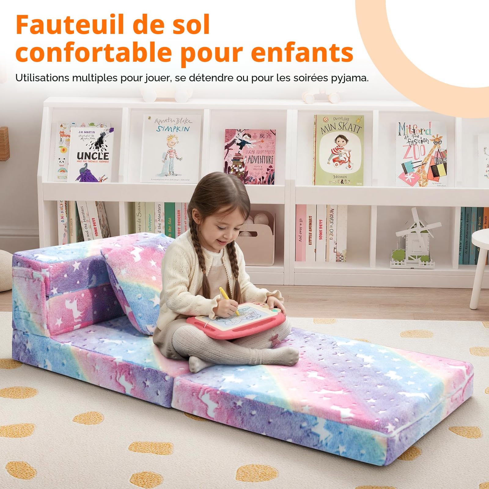 MeMoreCool Canapé pour Enfants, Fauteuil Convertible & Matelas au Sol pour Enfants, Matelas Pliable pour Enfant, Canapé Modulaire pour Salle de Jeux, Chauffeuse 1 Place, Brillant dans Le Noir