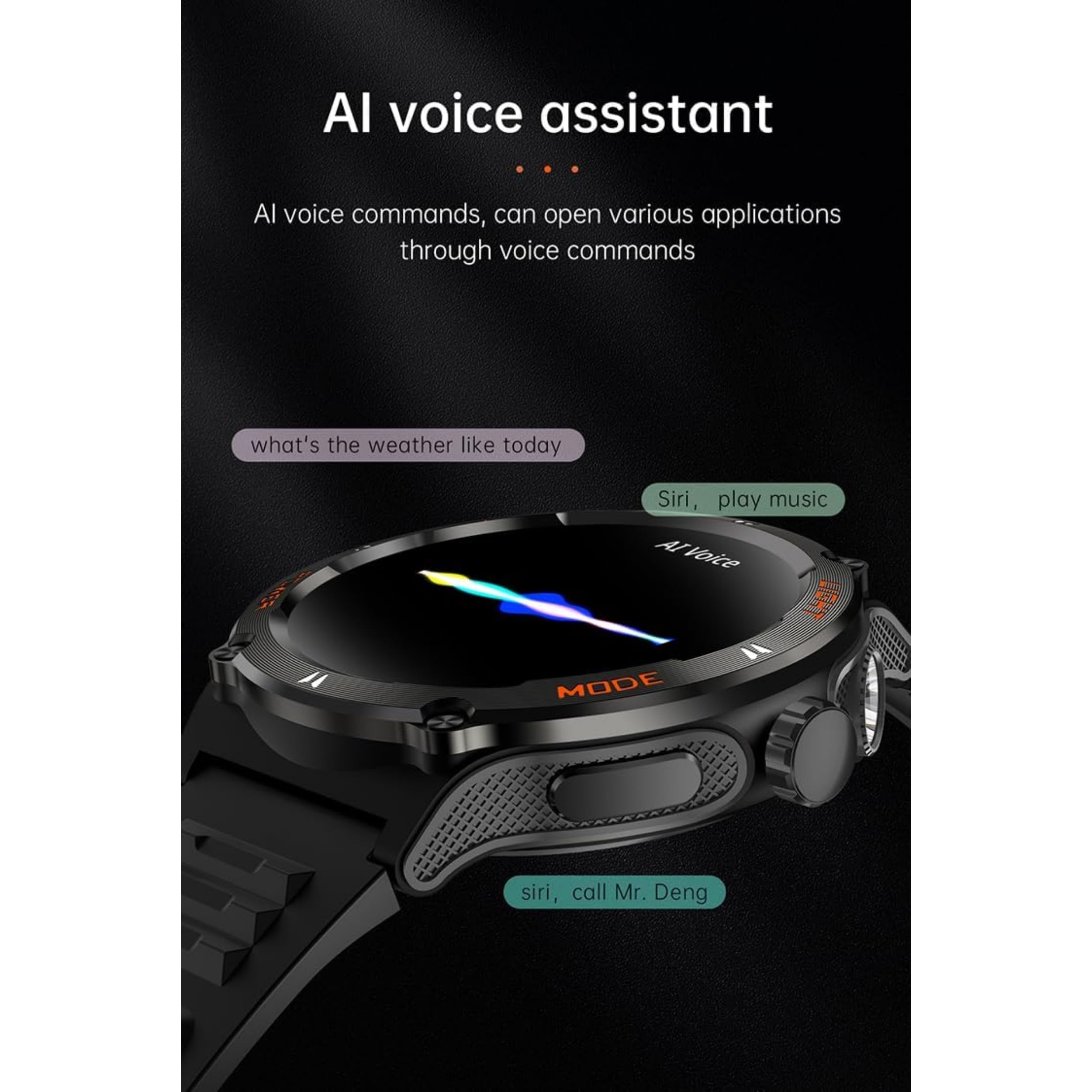 Montre Connectée Homme Sport Watch 1.53" HD 3ATM Etanche Smartwatch Militaire Boussole Torche LED Fréquence Cardiaque SpO2 Noir