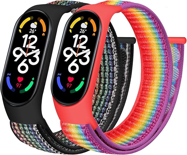Tiptops Straps Compatible for Xiaomi Mi Band 7/Mi Band 6/Mi Band 5 4 3/Amazfit Band 5 Strap, 2 Pack Breathable Braided Nylon Sport Solo Loop Replacement Band for Mi Band 7/6/5/4/3 band Women Men