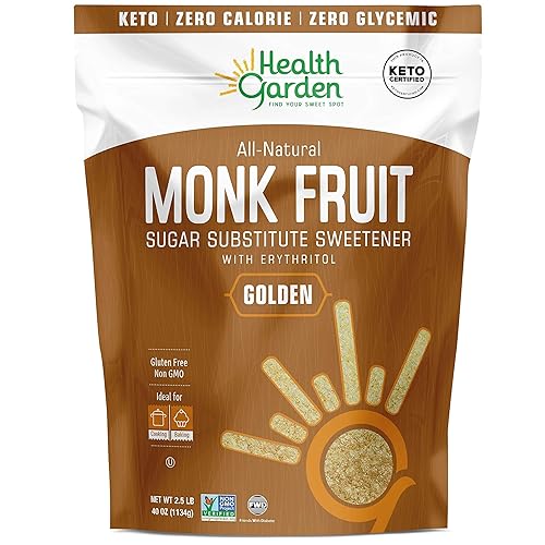 Health Garden Edulcorante de fruta de monje, dorado, sin OMG, sin gluten, sustituto de azúcar 11, kosher, apto para dieta keto (2.5 libras)