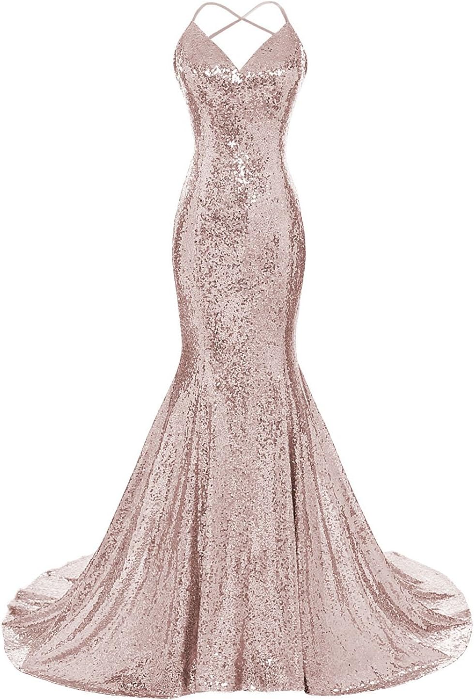 DYS Women's Sequins Mermaid Prom Dress Spaghetti Straps V Neck Backless Gowns DYS01