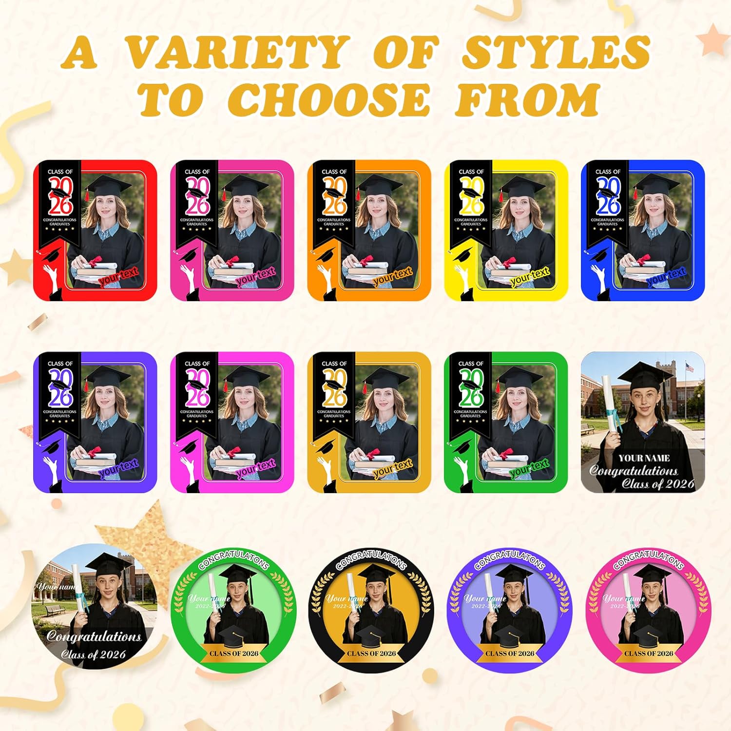 HJX 50Pcs Personalized Graduation Fans with Photo Class of 2026 Custom Fan Photo Frames with Handle for Graduation Party Souvenirs (50)