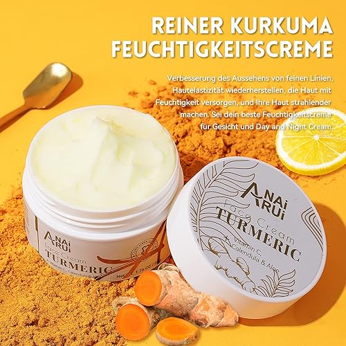 Miniatura 3 de ANAI RUI Hidratante facial, crema facial de cúrcuma con vitamina C para hidratar, reafirmar y tensar la piel, crema de vitamina C de cúrcuma para